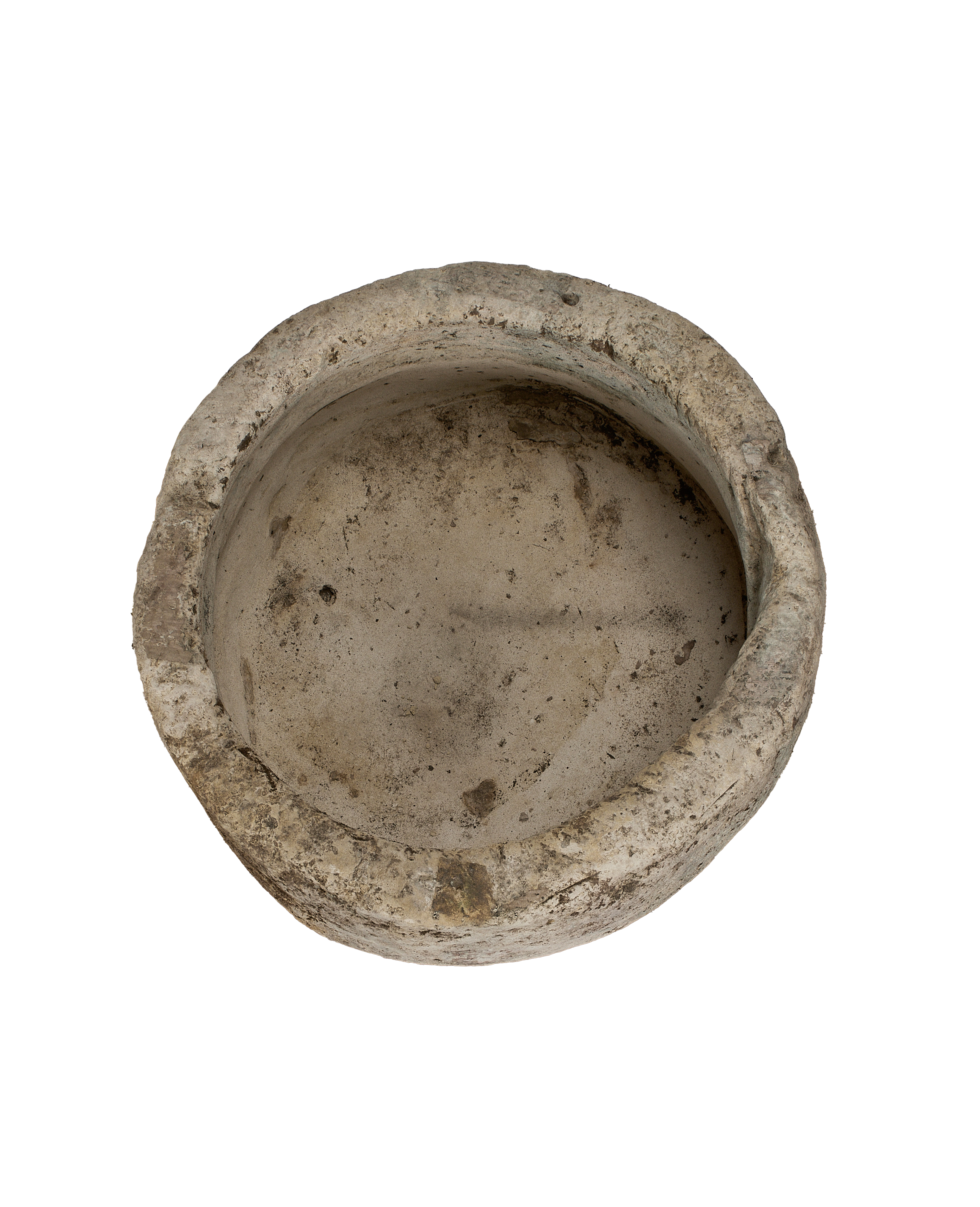 Vintage Indonesian limestone trough, showing weathered texture and surface details from an angled top view.