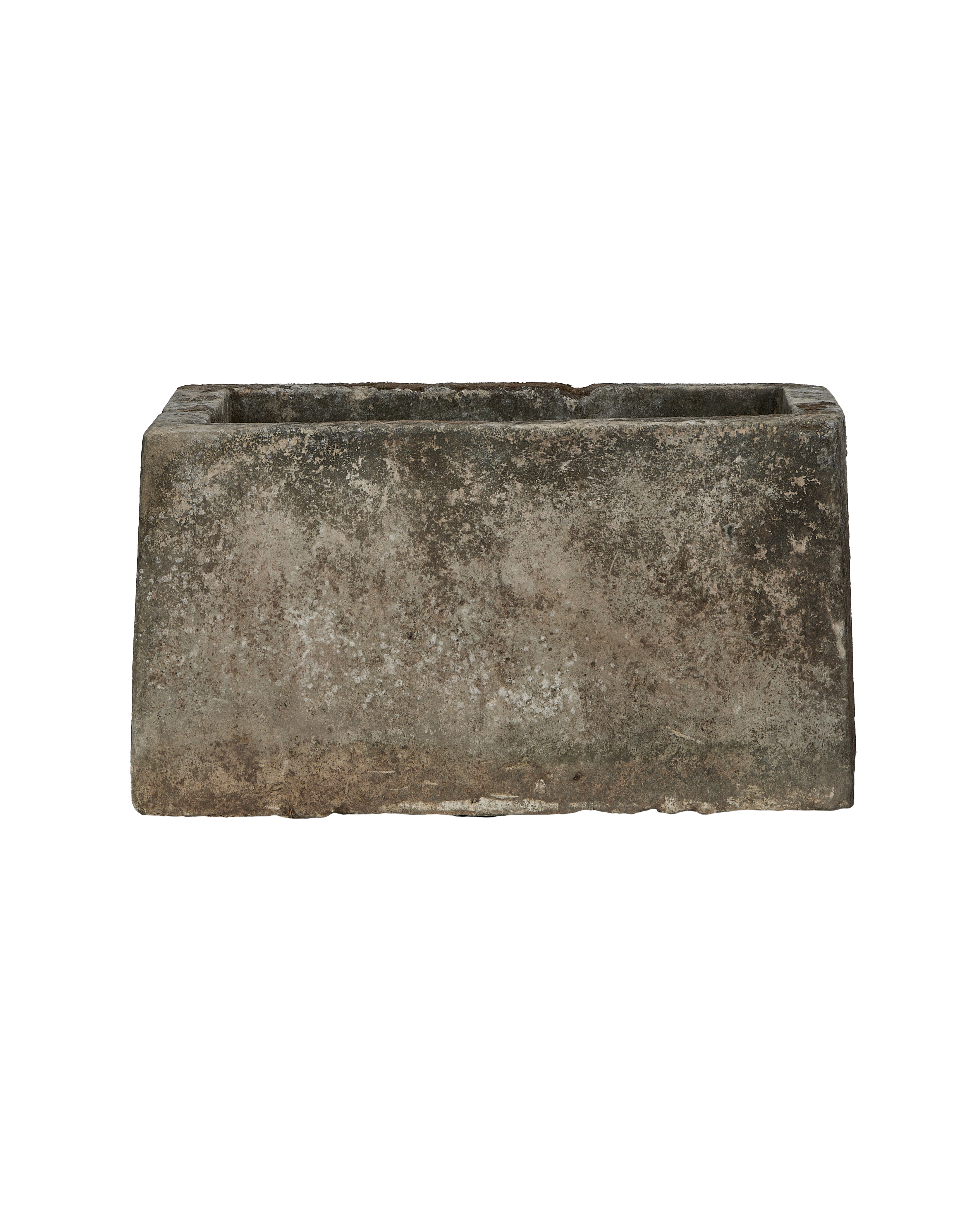 Vintage rectangular limestone trough, showing weathered texture on a long side.
