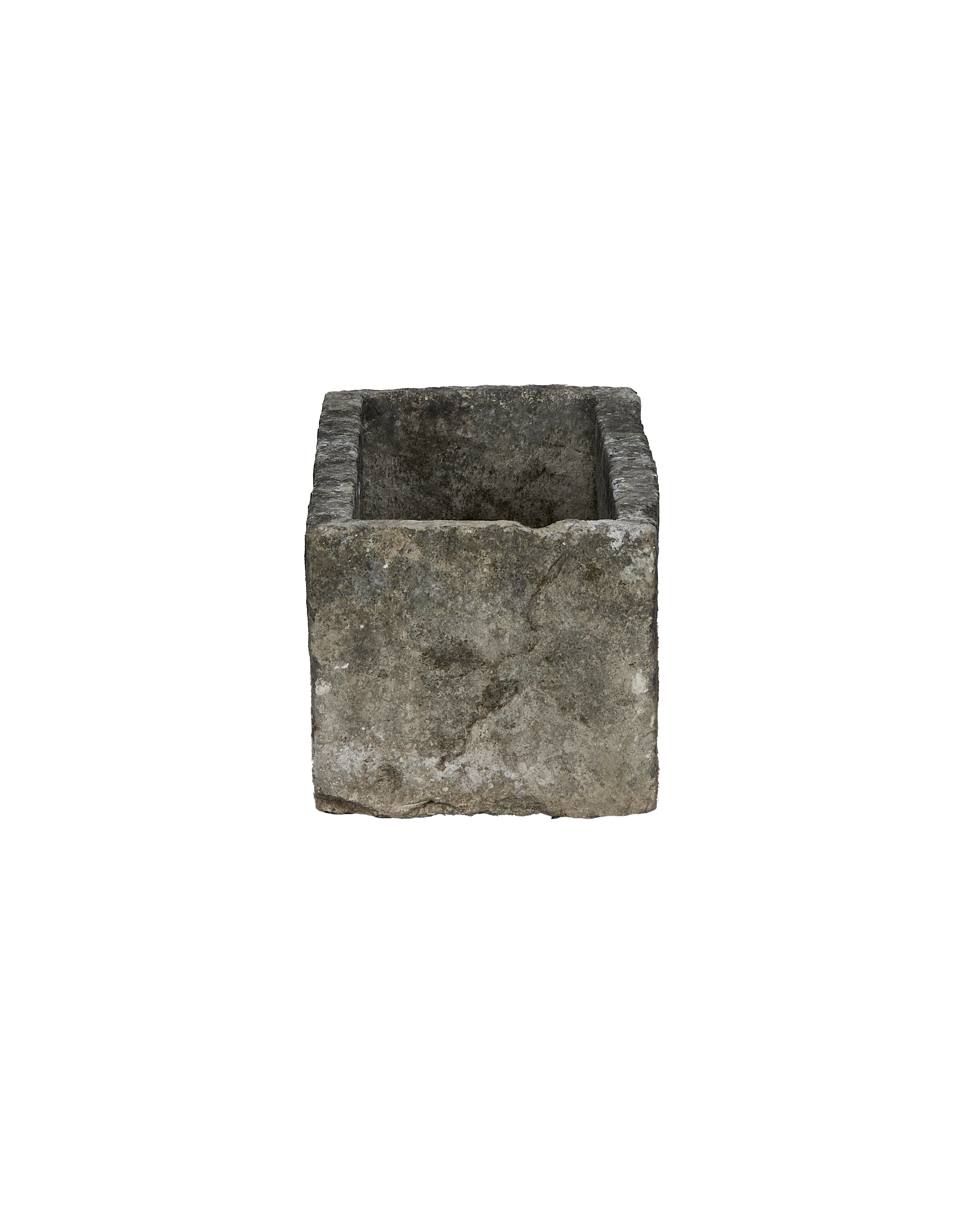 Vintage Indonesian rectangular limestone trough, rustic condition, weathered texture, top-down view.