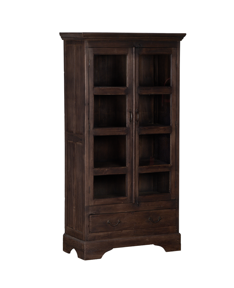 Vintage dark stained OAK wood cabinet from India, full front view.