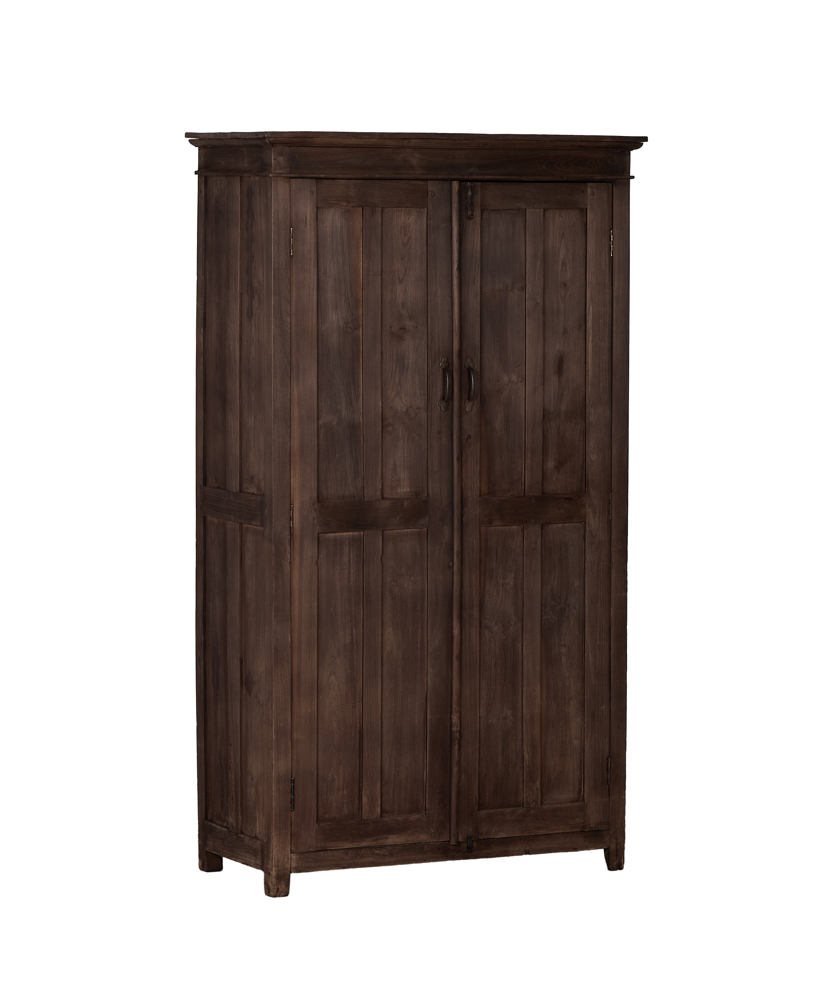 Vintage Indian oak cabinet, dark natural wood, full-front view with visible hardware.