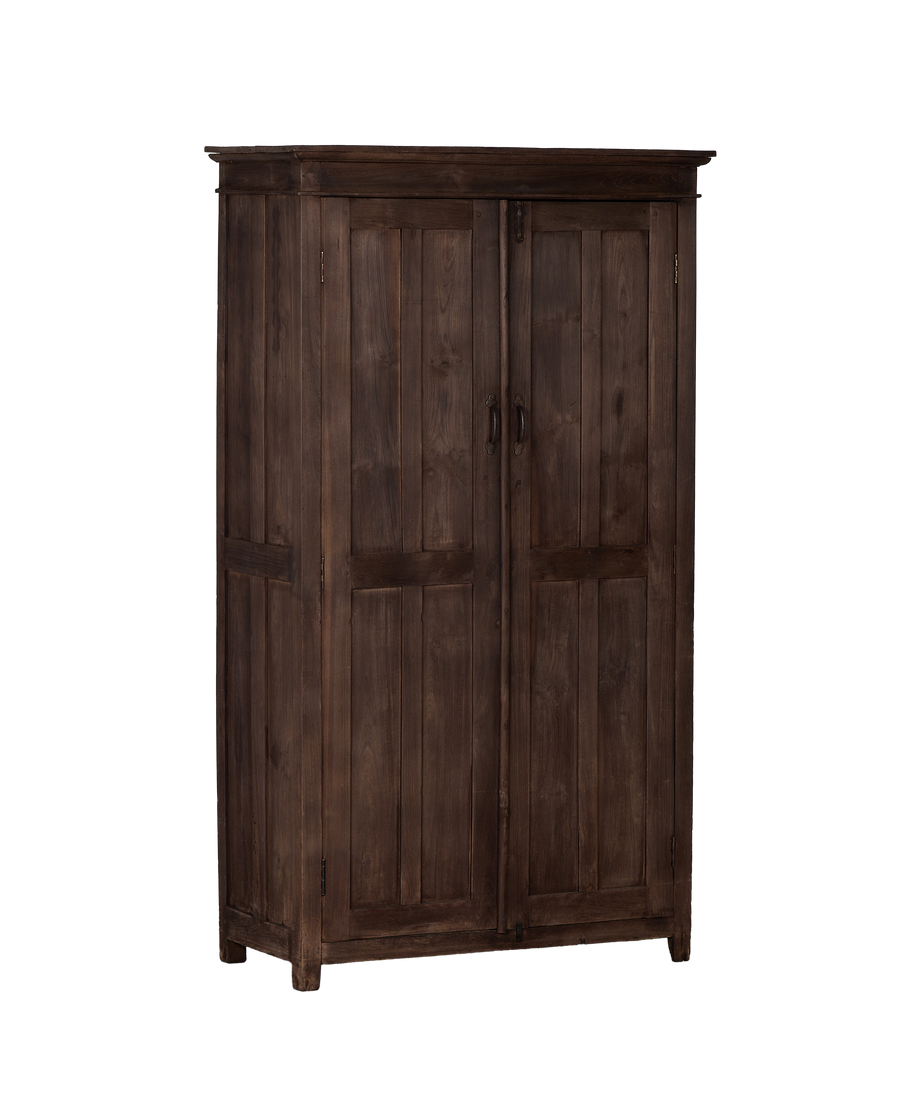 Vintage Indian oak cabinet, dark natural wood, full-front view with visible hardware.