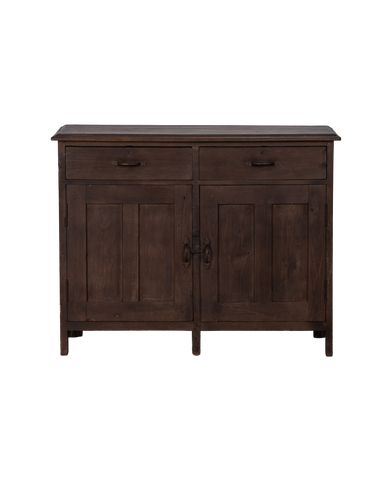 Vintage oak sideboard, natural finish, two drawers, two cabinet doors with antique latches.