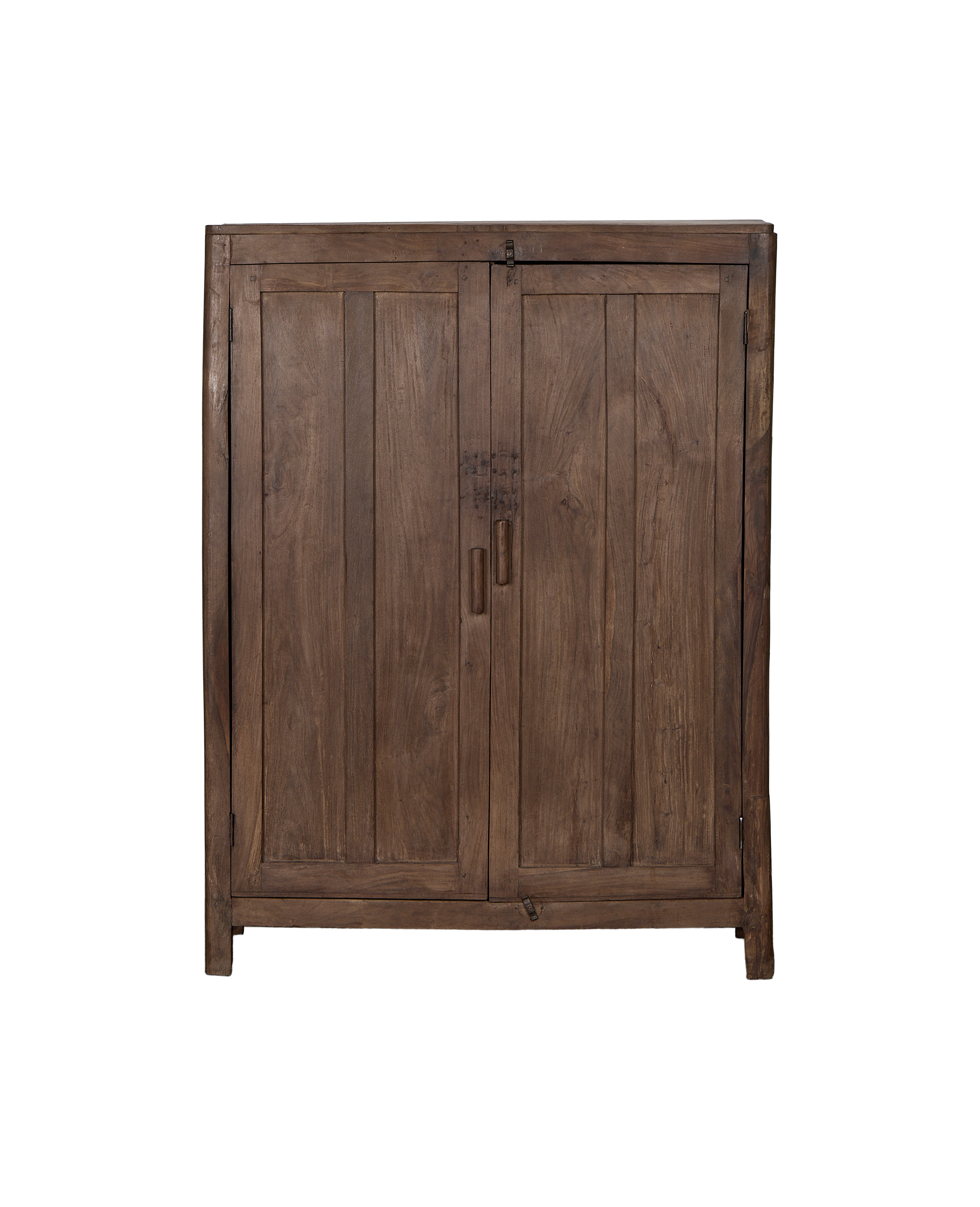 Vintage Indian natural oak wood cabinet, two paneled doors, and distressed finish.