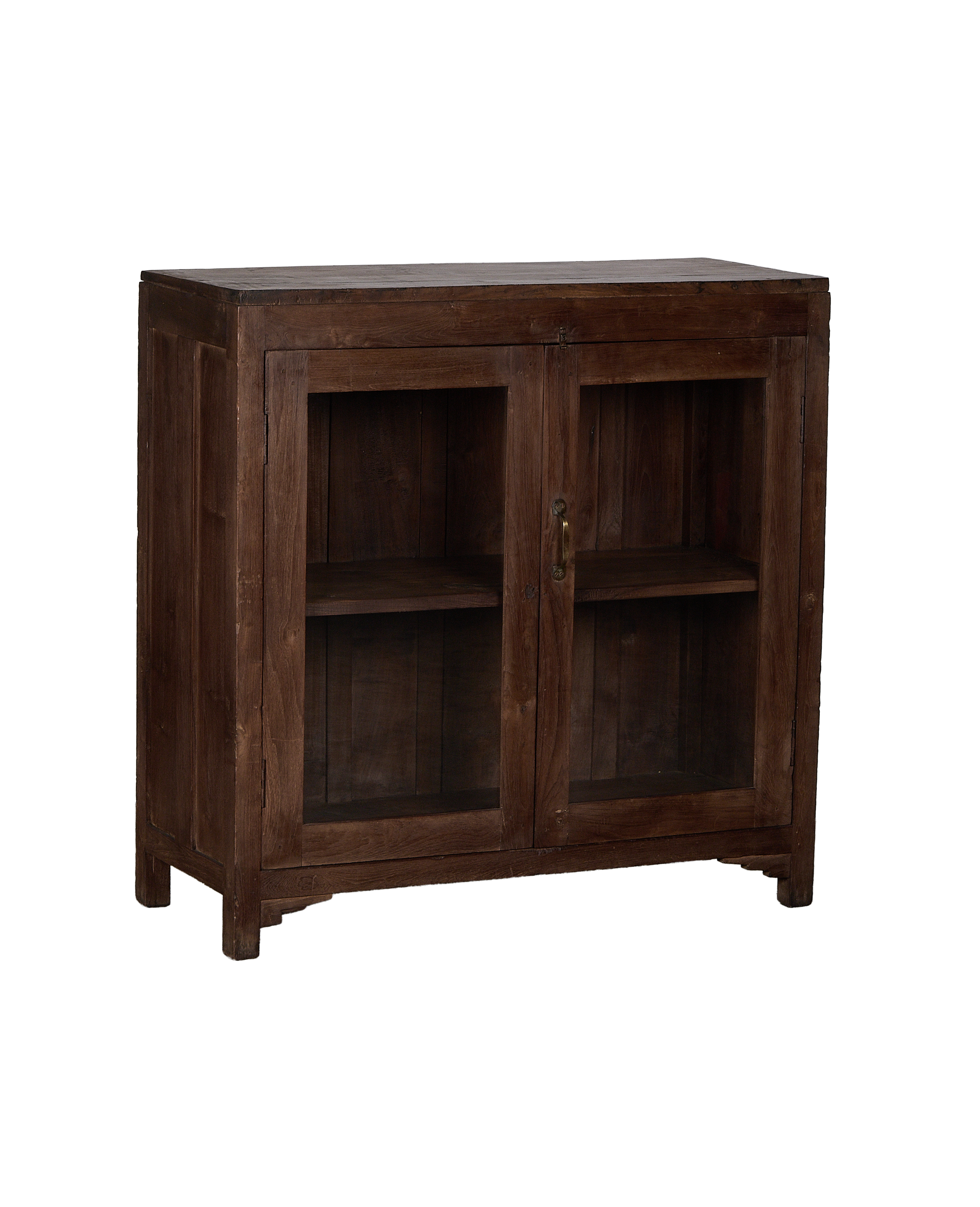 Vintage Indian oak wood cabinet, natural finish, featuring brass handle.