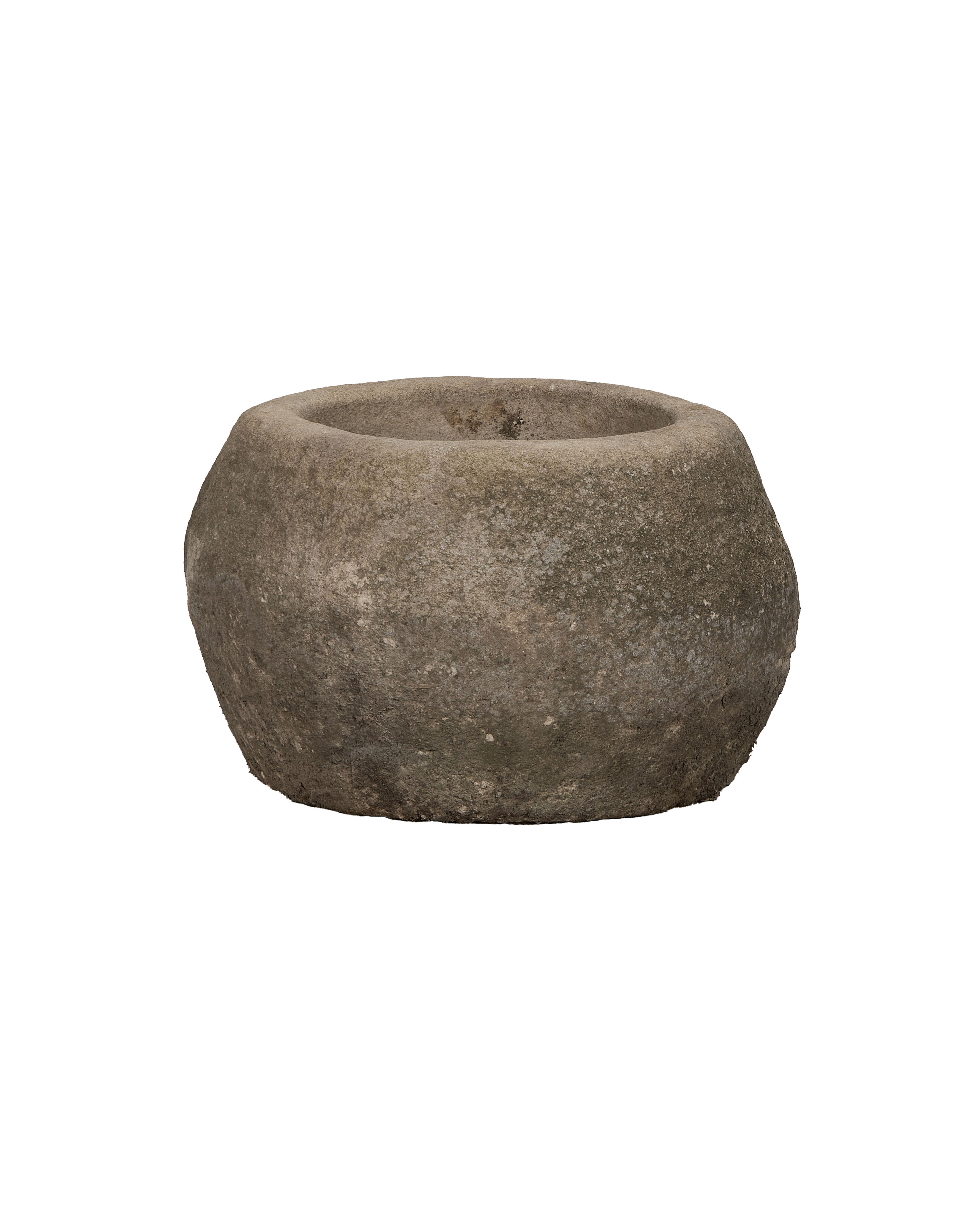 Vintage round Indonesian limestone trough, OAK finish, with natural weathered texture.