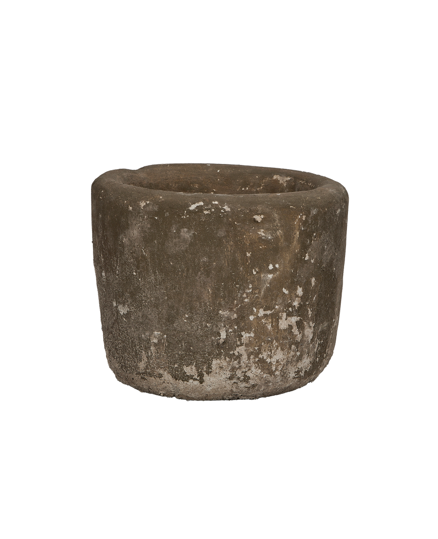 Vintage limestone trough, round, showcasing weathered texture and original patina from Indonesia.