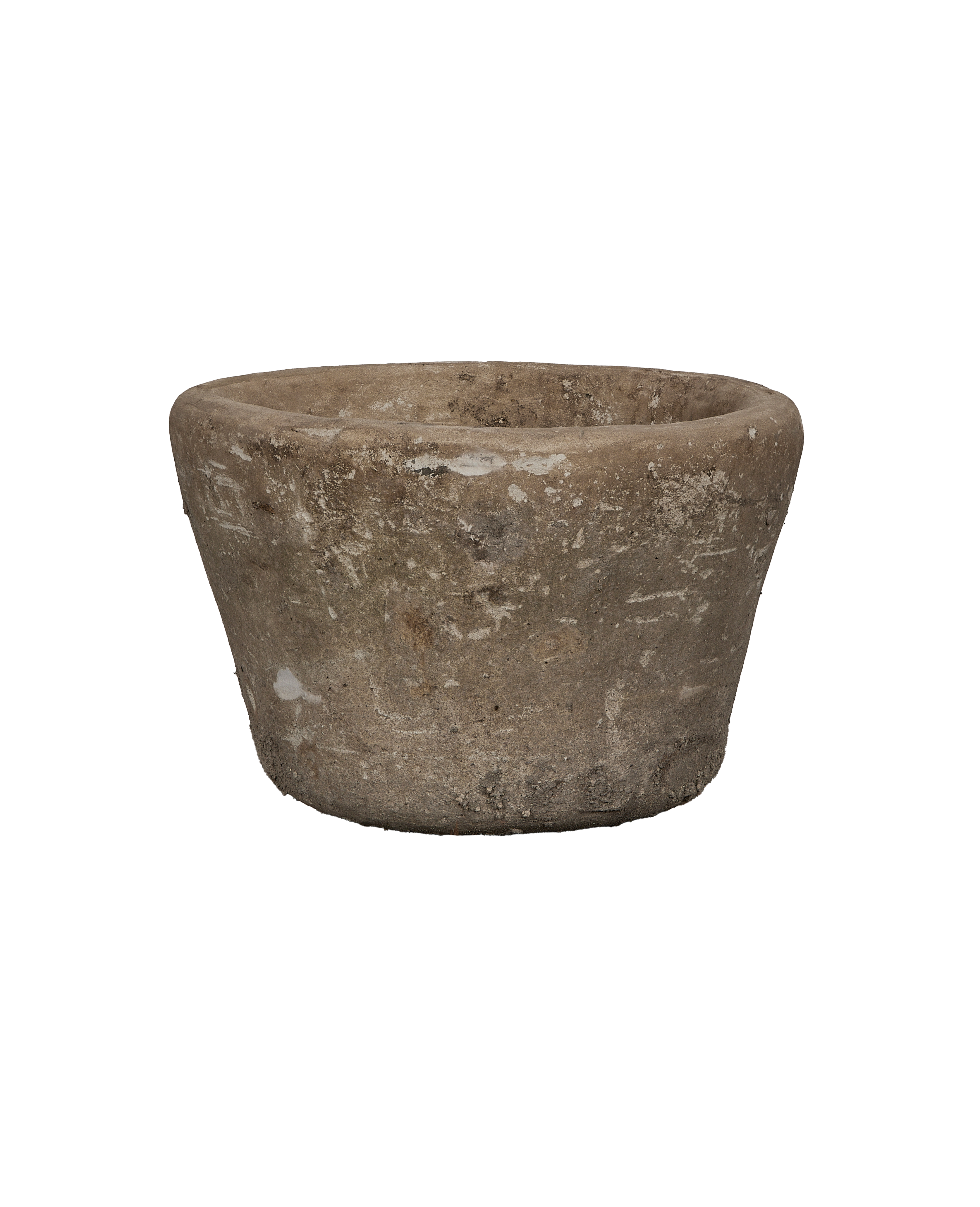 Vintage round limestone trough from Indonesia, showcasing weathered texture and original condition.