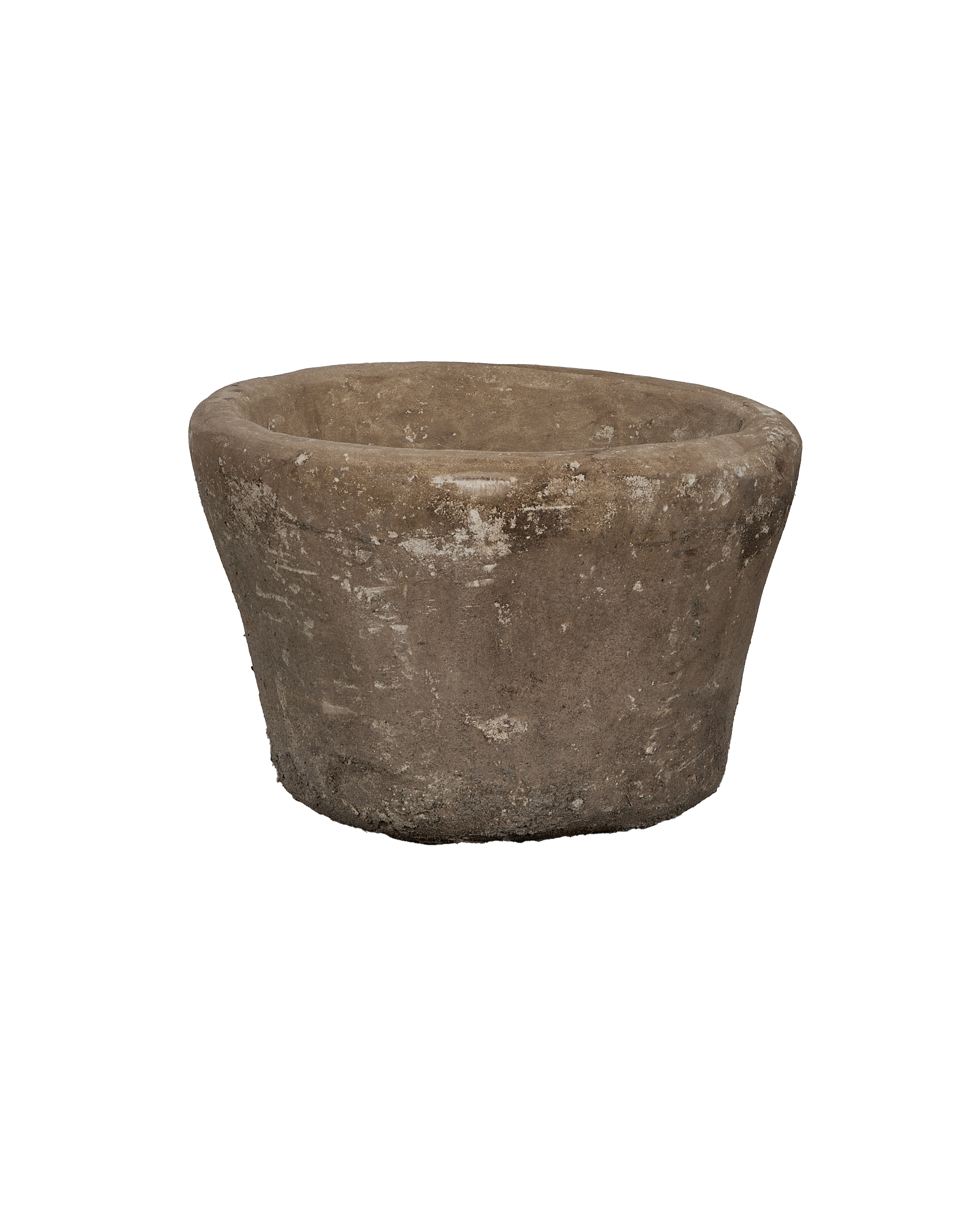 Vintage round limestone trough from Indonesia with distressed surface texture.