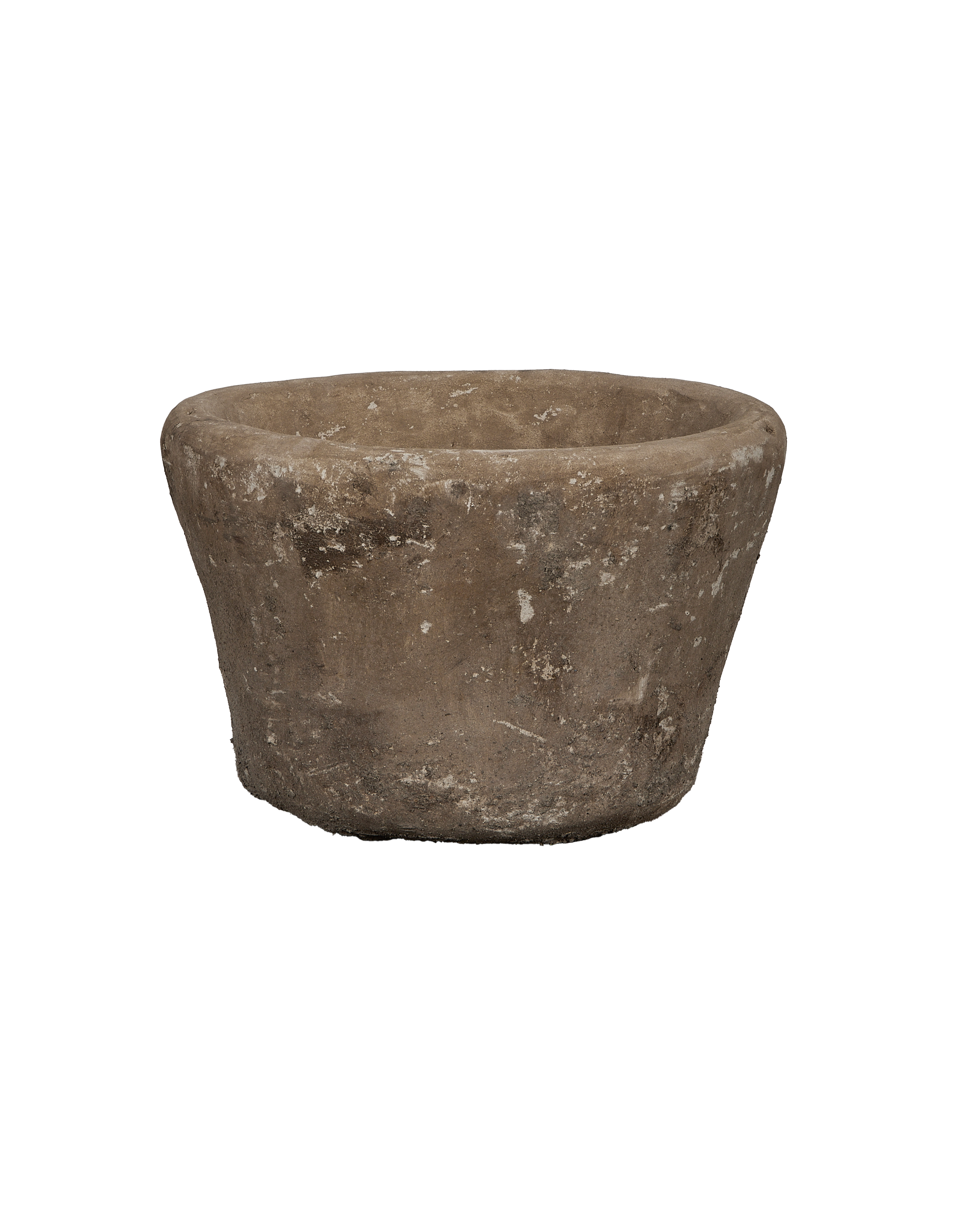 Vintage Indonesian limestone trough, close-up texture, weathered surface, round shape, aged condition.