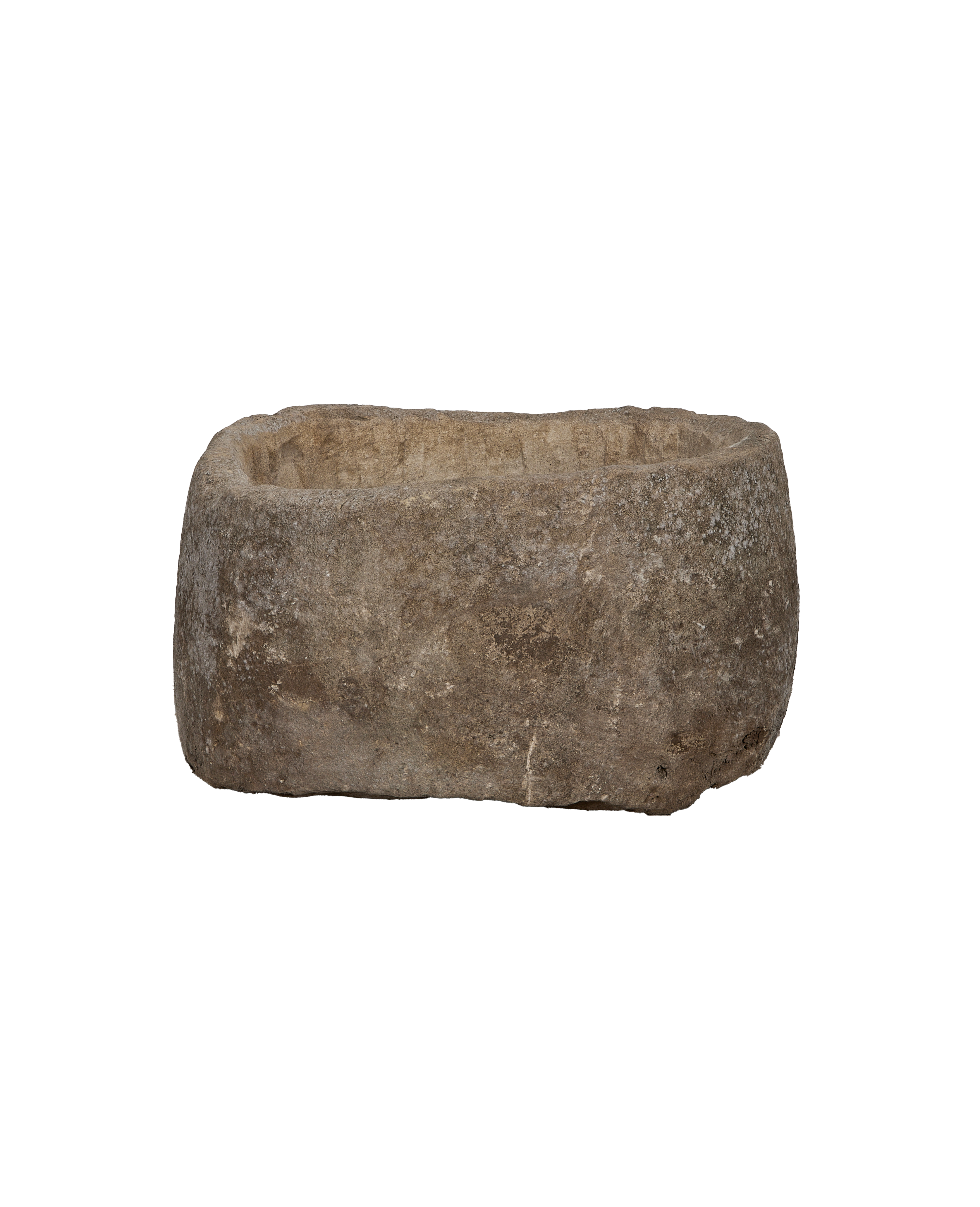 Vintage Indonesian limestone trough, top-down view showing weathered texture and natural wear.
