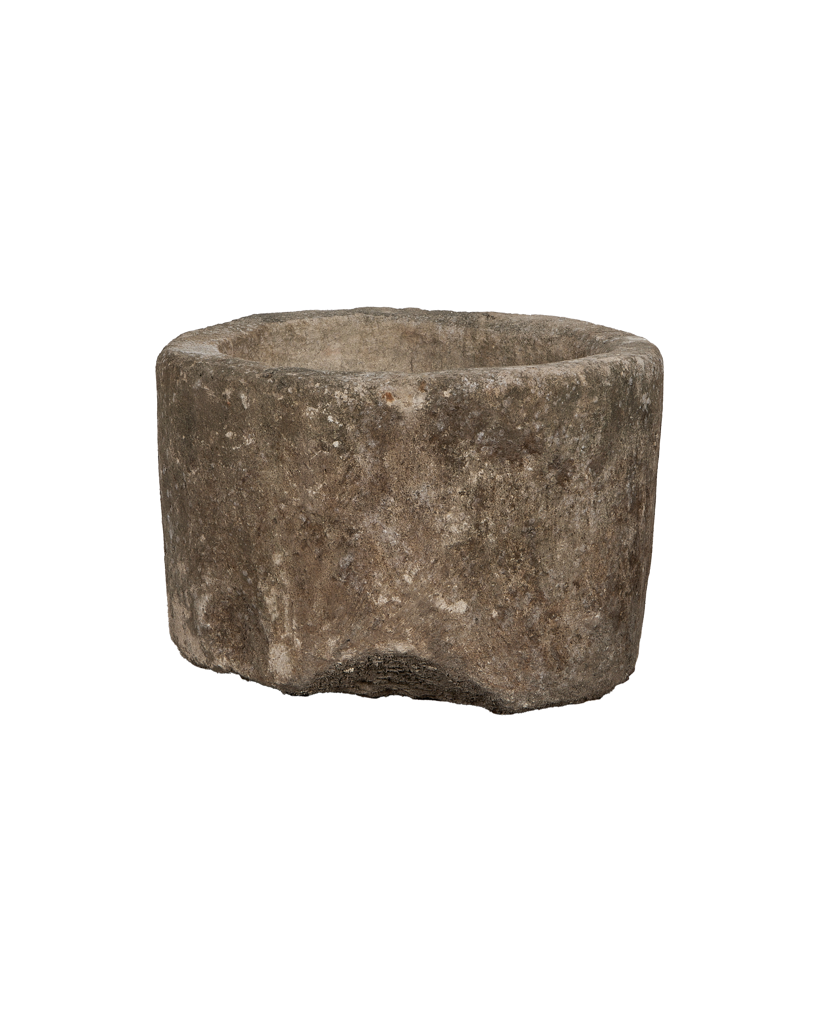 Vintage Indonesian limestone round trough from above, showing weathered texture and interior.