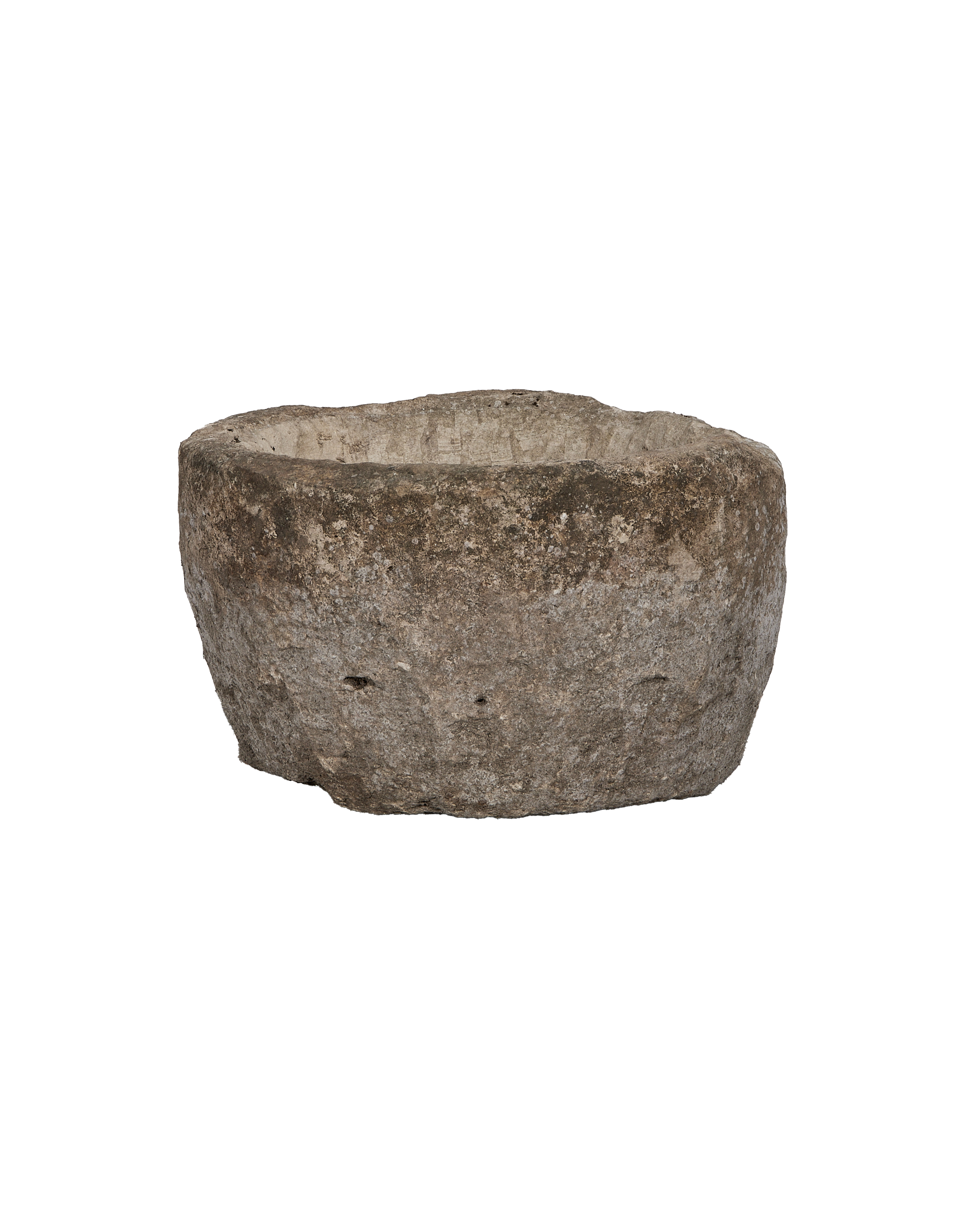 Vintage Indonesian limestone oblong trough planter with natural weathered texture and rustic patina.