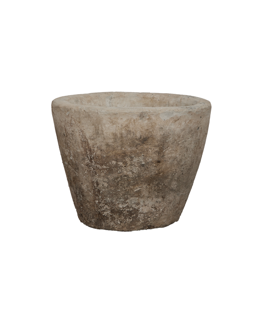 Vintage Indian limestone round trough, showing weathered texture from Indonesia.