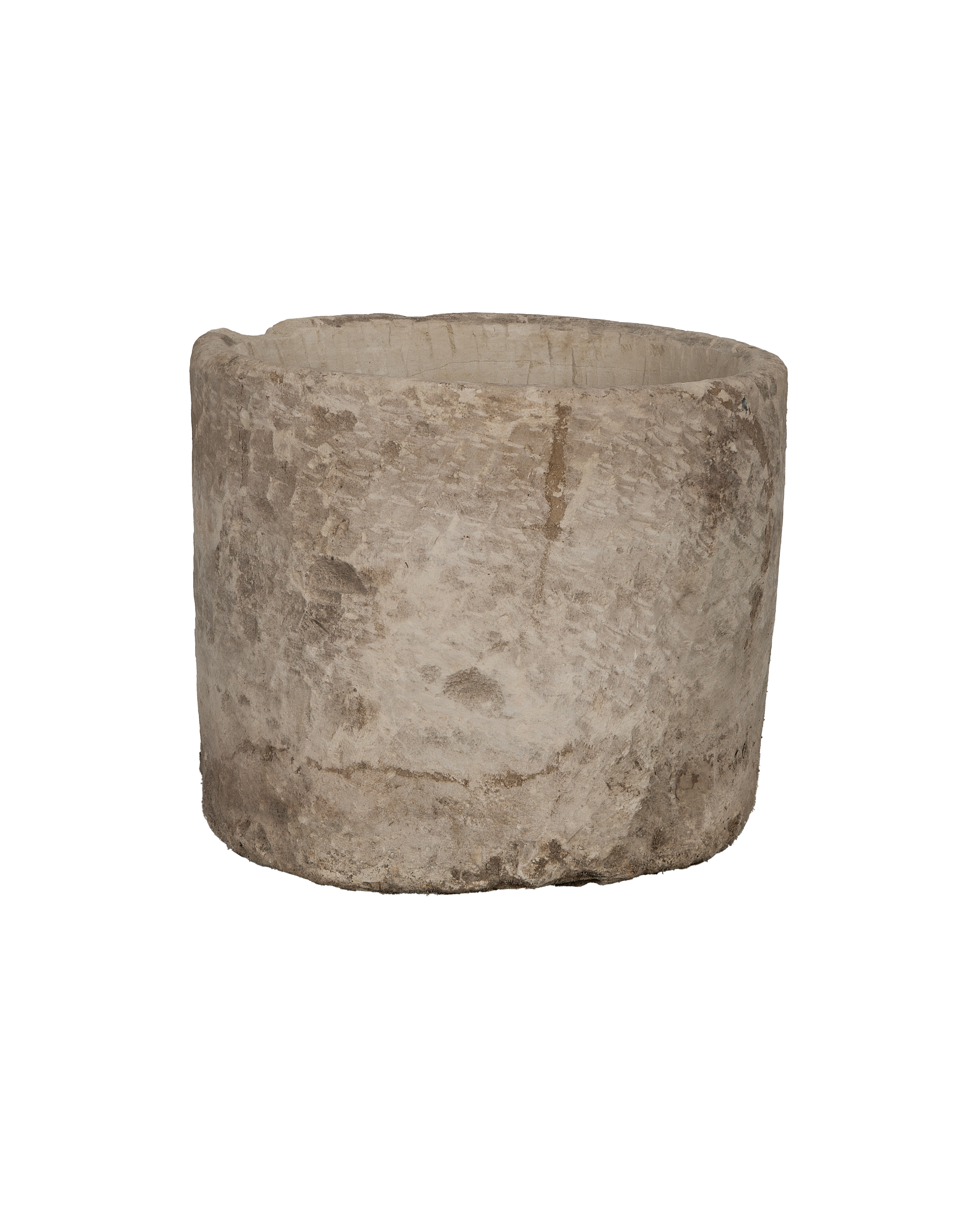 Vintage round limestone trough, weathered finish, from Indonesia, for garden decor.
