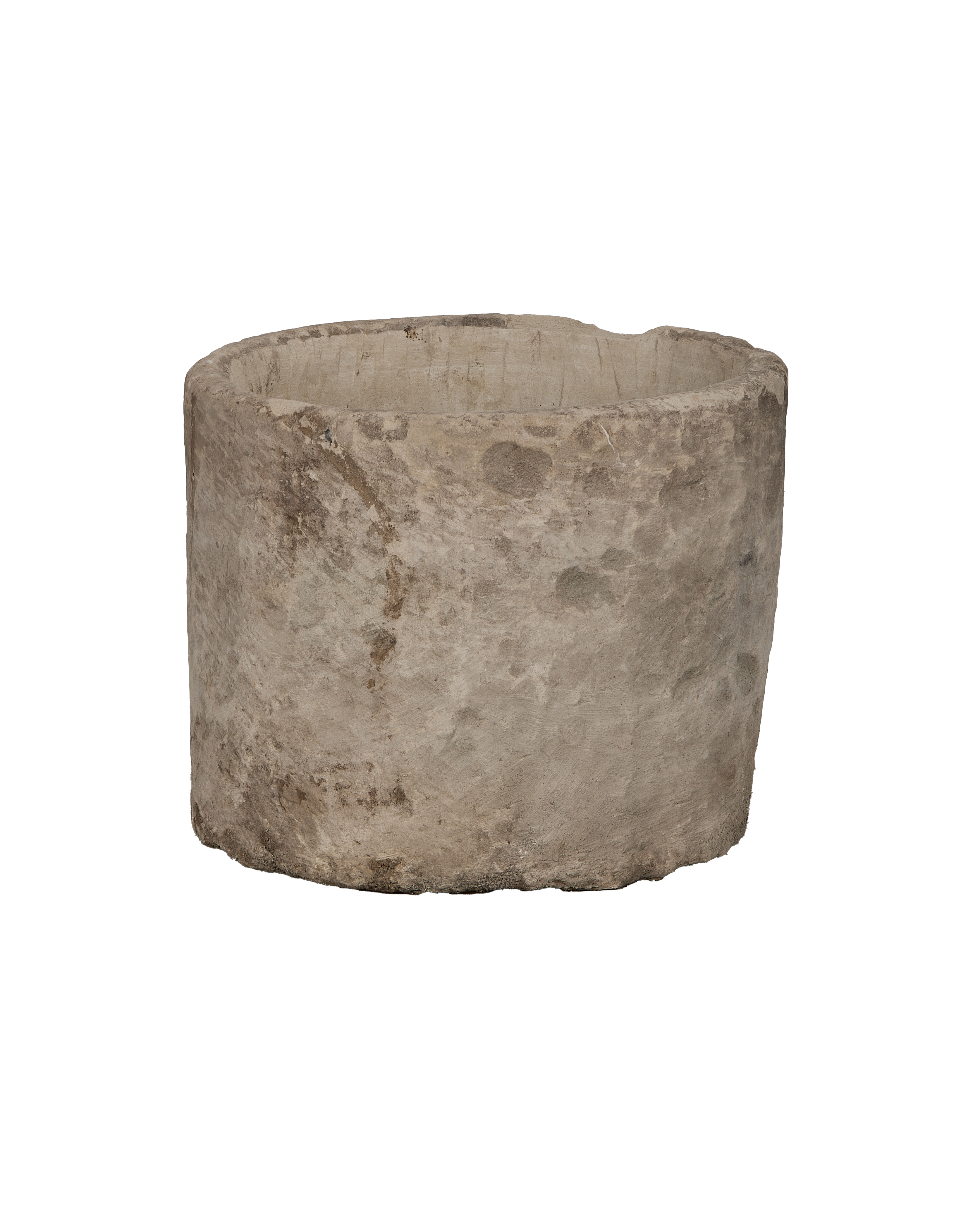 Vintage round limestone trough, rich Indonesian provenance, showing authentic weathered surface textures.