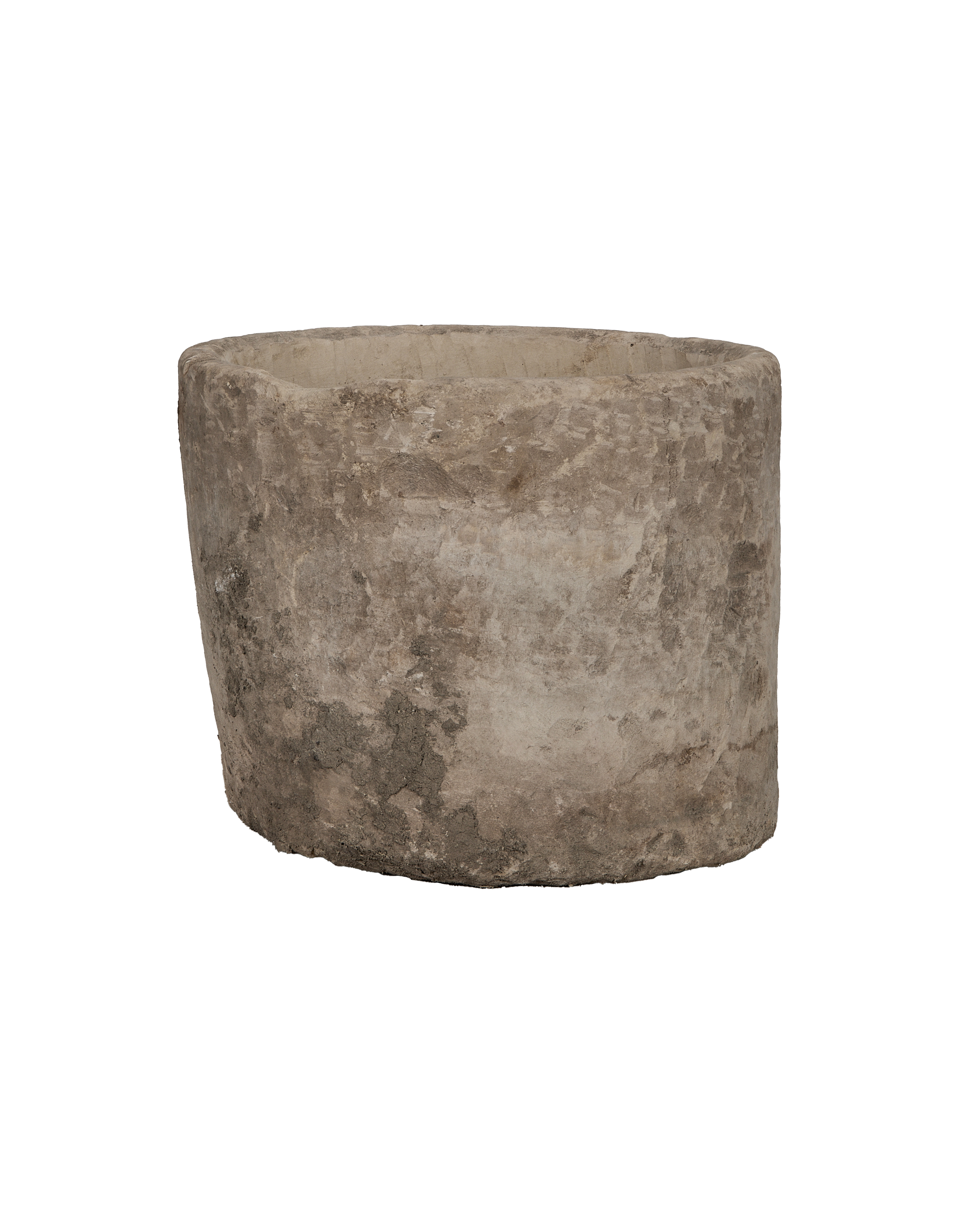 Vintage Indonesian round limestone trough, showing weathered texture and natural imperfections.