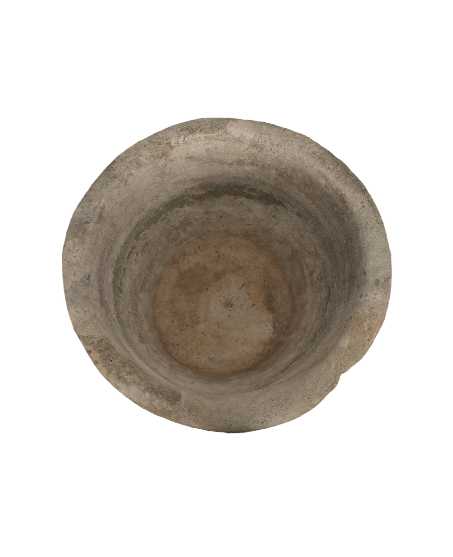 Vintage limestone Indonesian trough, top-down view showing interior patina.