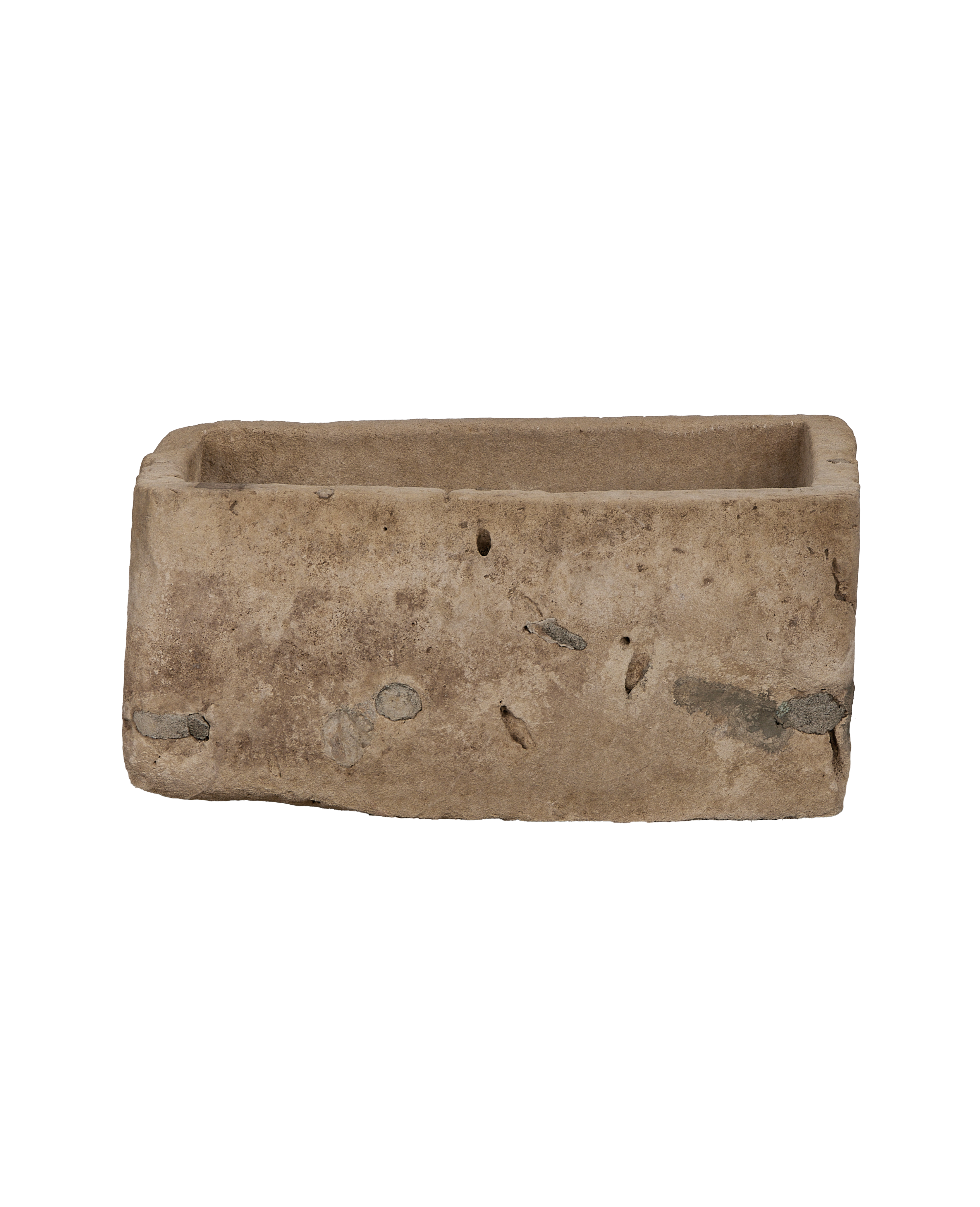 Vintage Indonesian limestone rectangular trough, natural weathered patina, main view.