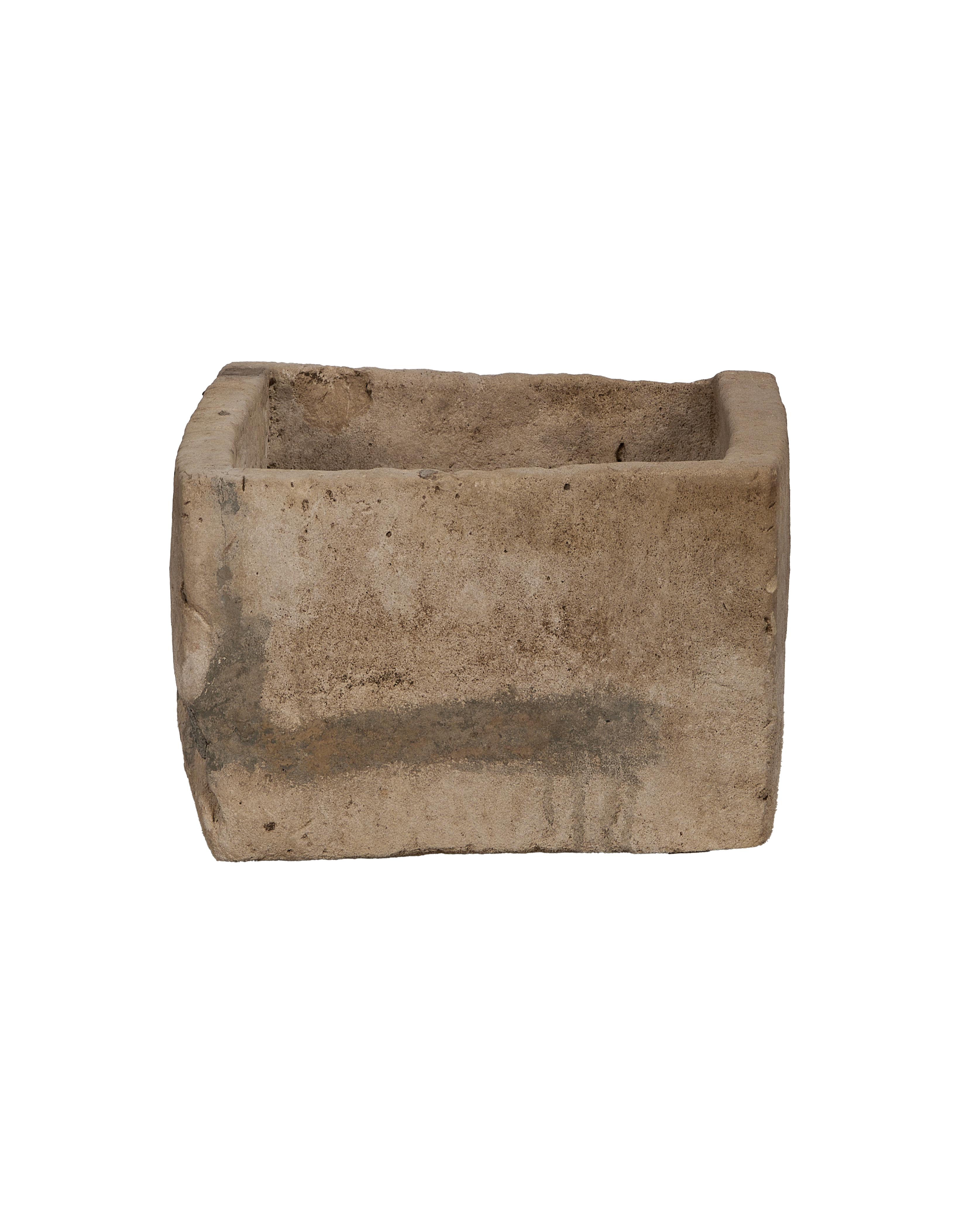 Vintage Indonesian limestone trough, rectangular, from upper side view.