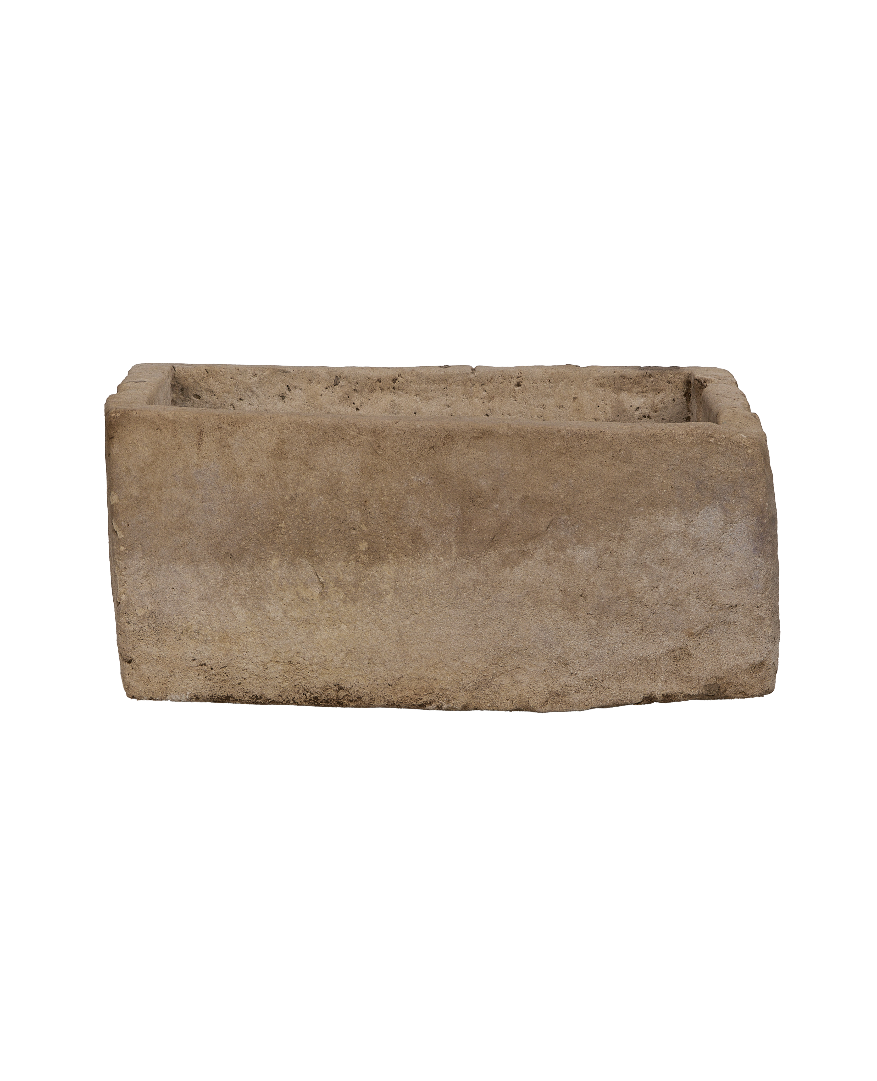 Vintage rectangle Indonesian limestone trough, showing a slight uneven top edge and natural texture.