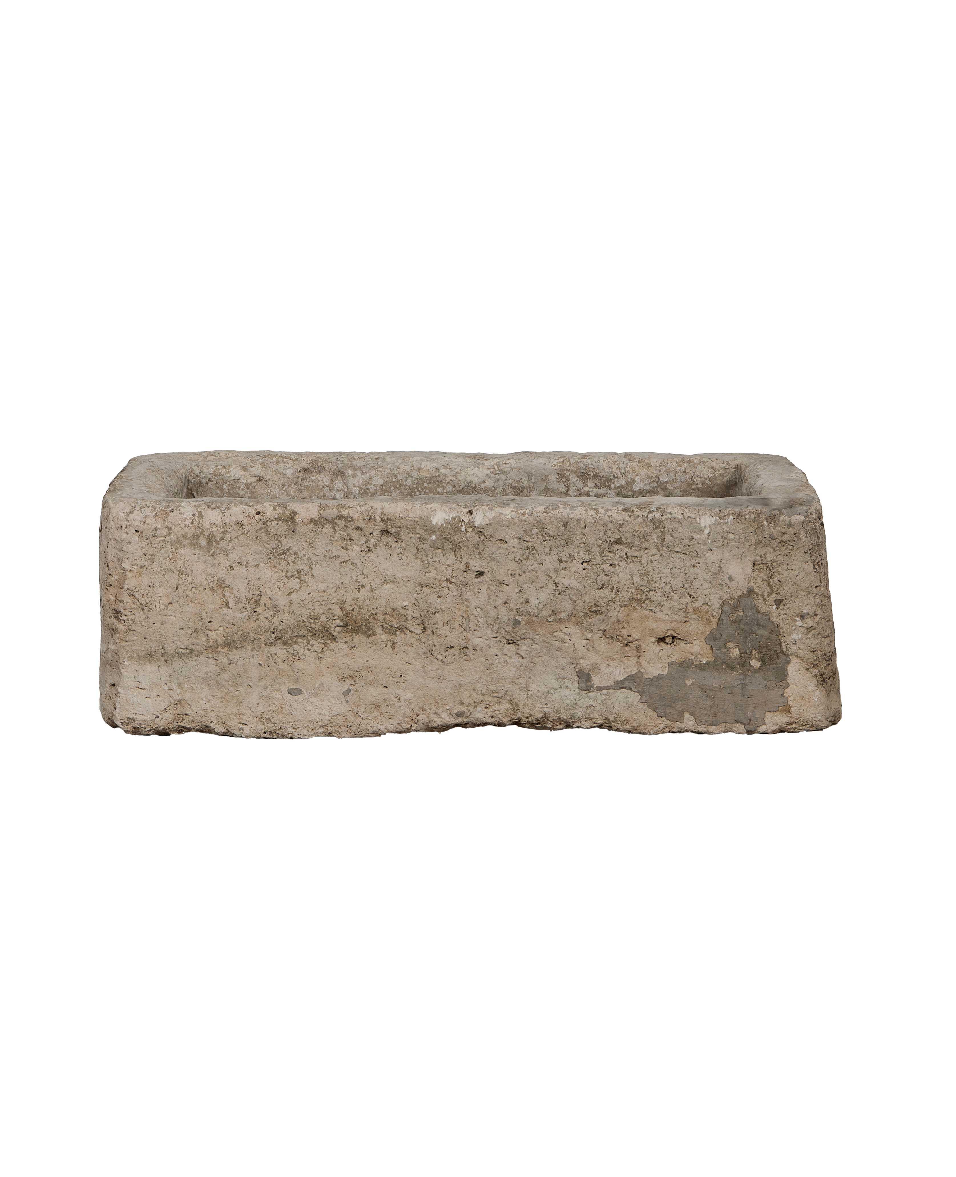 Vintage rectangular limestone trough from Indonesia with a naturally weathered, rustic surface.