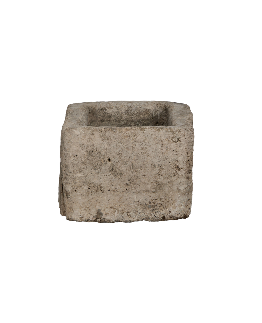 Vintage Indonesian limestone trough (OAK model), rectangular shape, with rough texture and weathered detail.