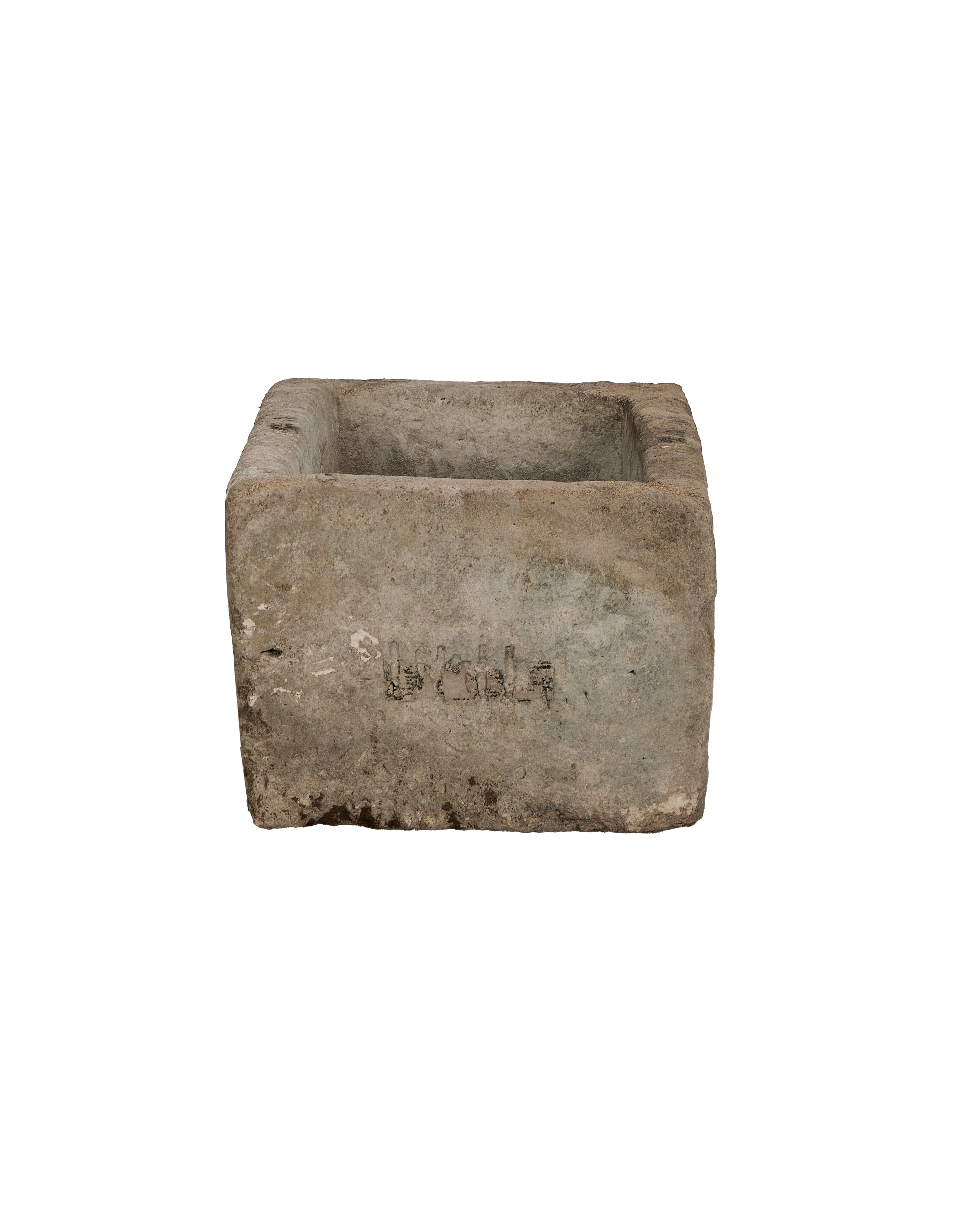 Vintage Indonesian limestone rectangular trough, OAK model, visible original marking on front.