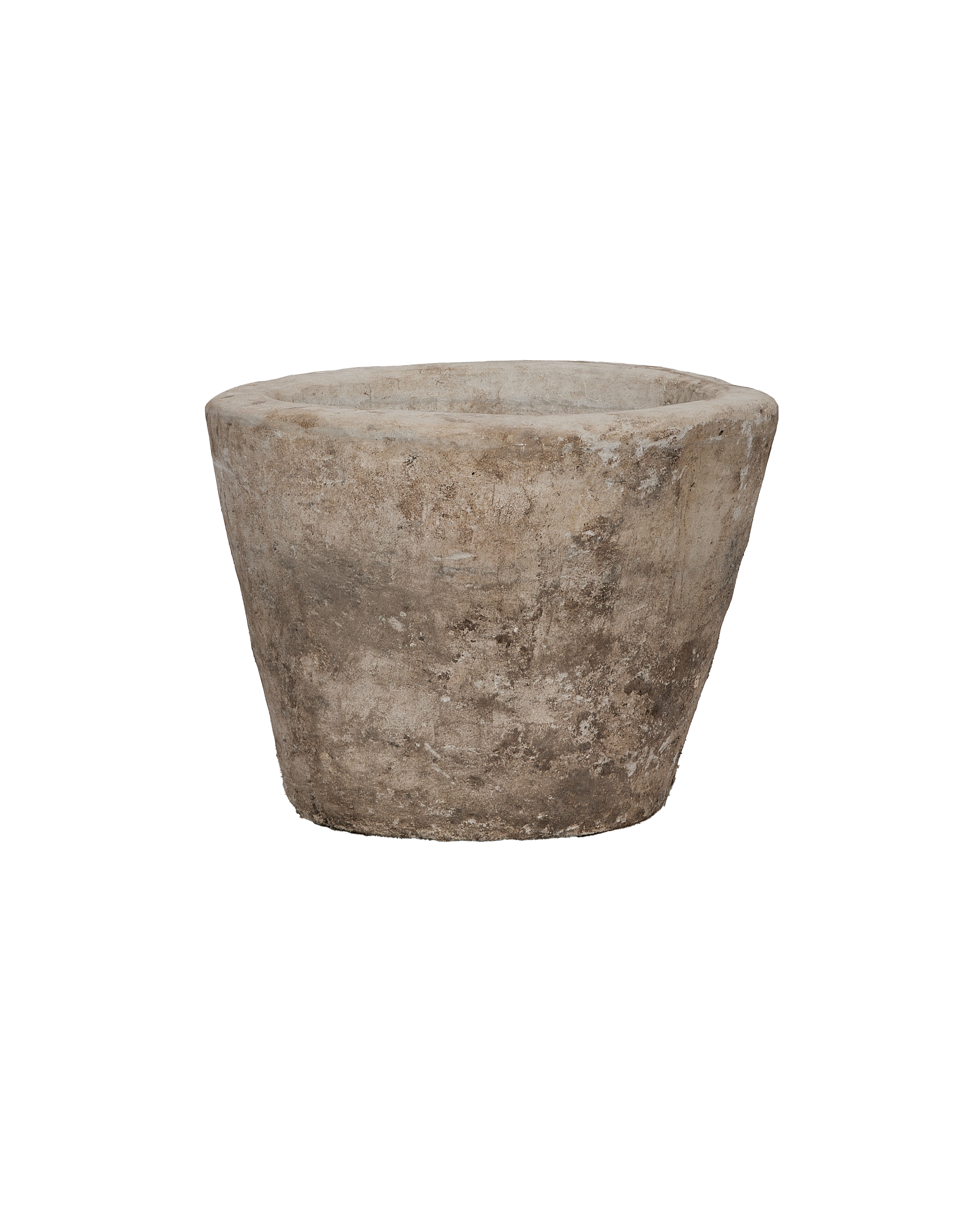 Vintage round limestone trough, full front view, showing textured surface.