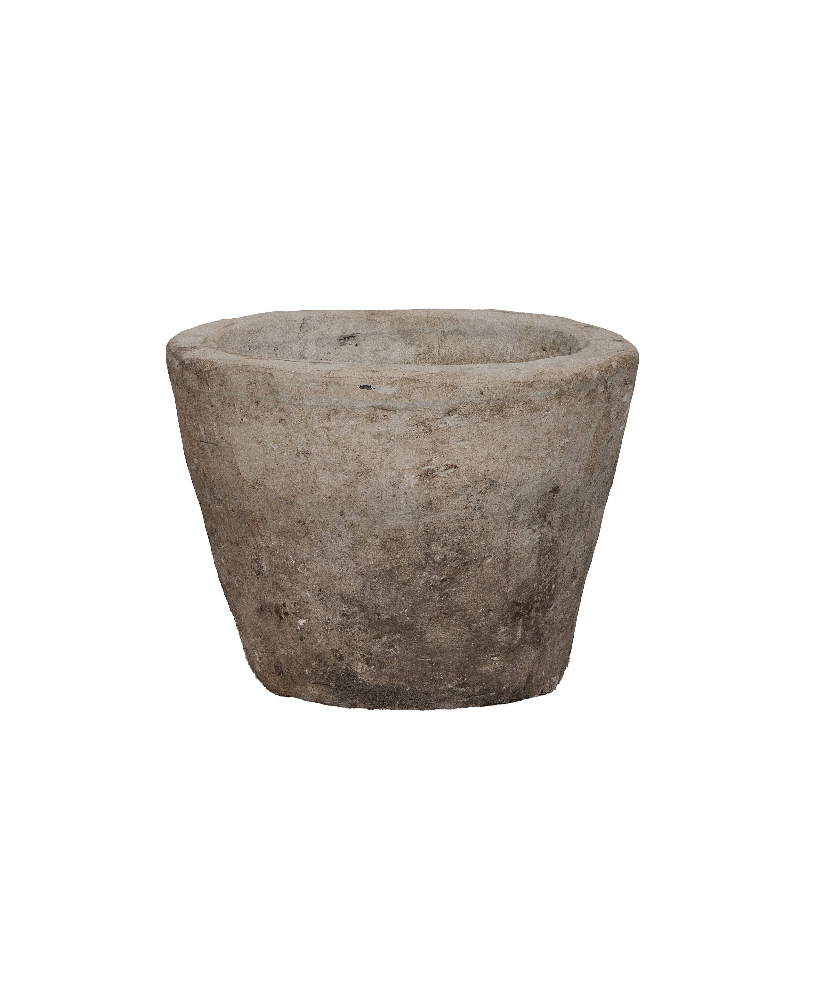 Vintage round limestone trough, Indonesian origin, showcasing weathered texture and rim detail.