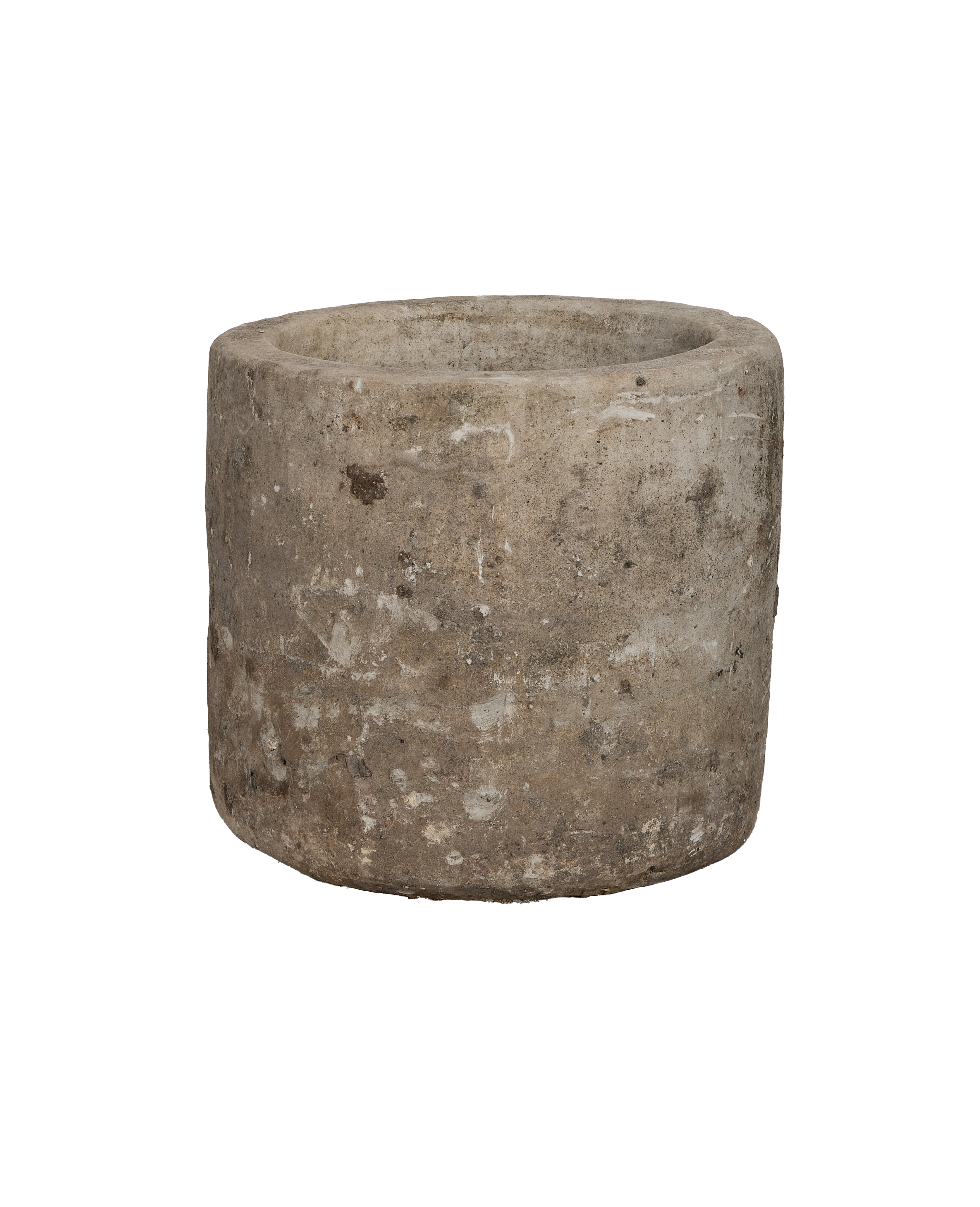 Vintage round limestone trough, rich grey, weathered surface and texture from Indonesia.