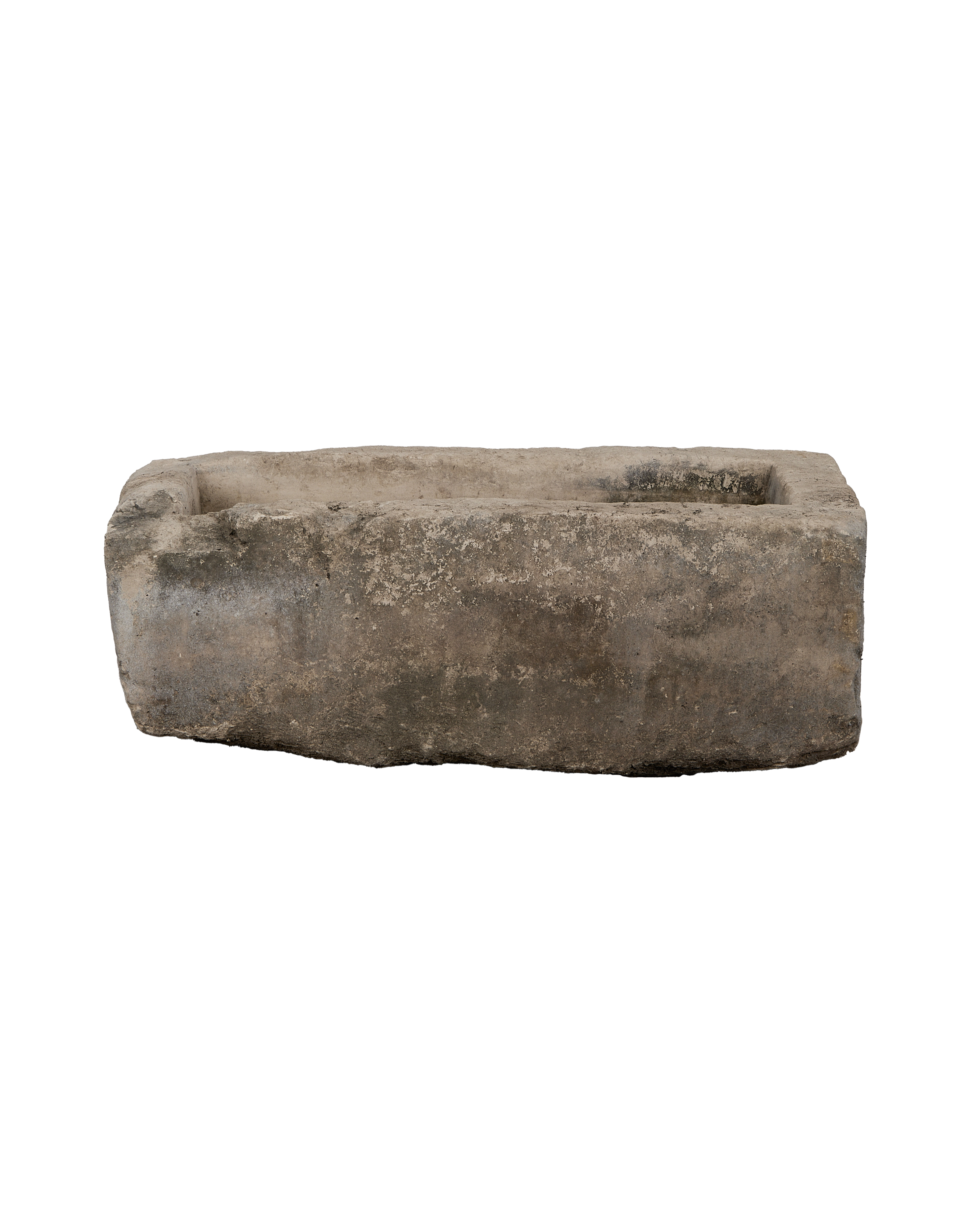 Vintage rectangular limestone trough from Indonesia with rugged texture and organic edges.