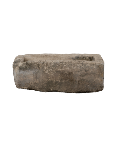Vintage rectangular limestone trough from Indonesia with rugged texture and organic edges.