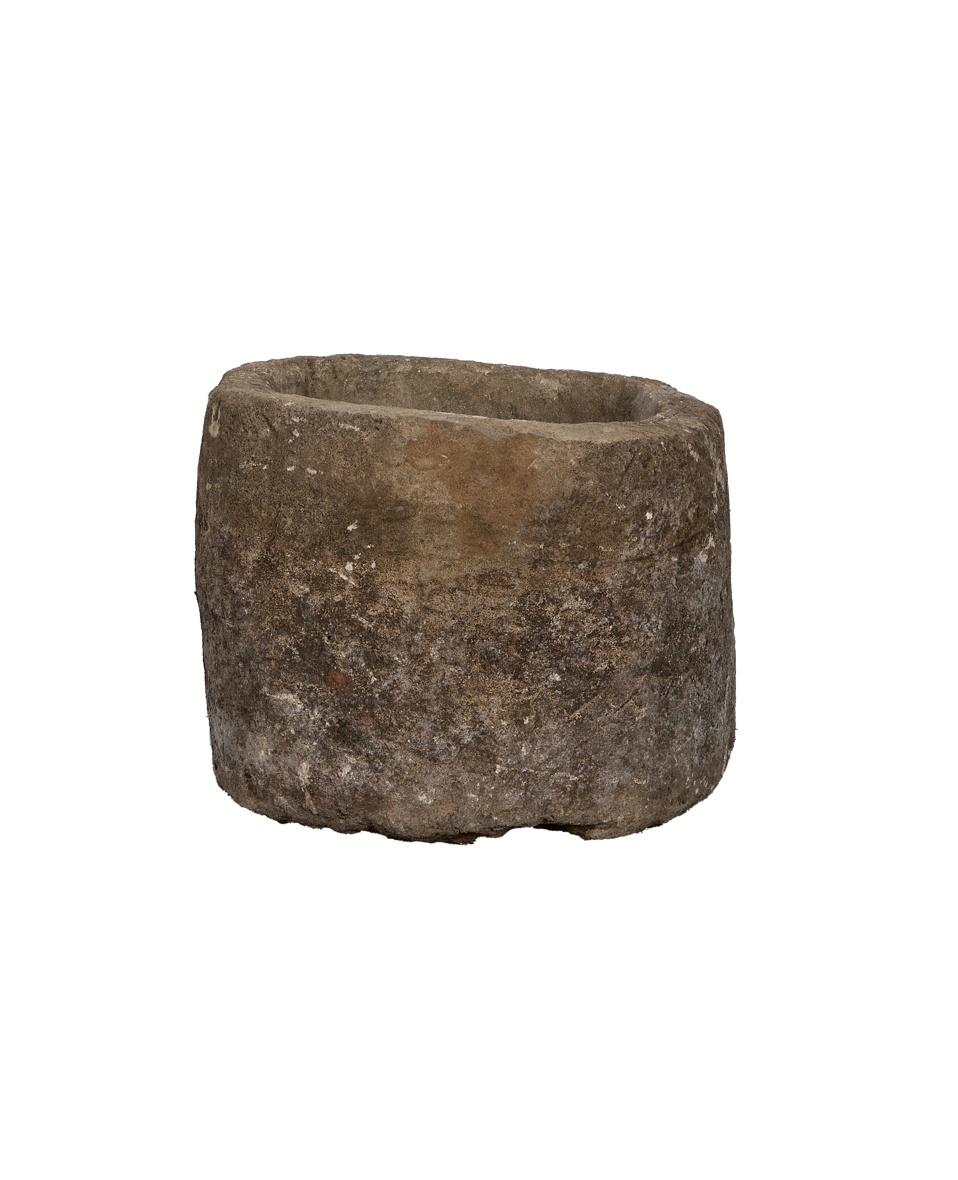 Vintage Indonesian oblong limestone trough, detailed texture on rugged exterior.