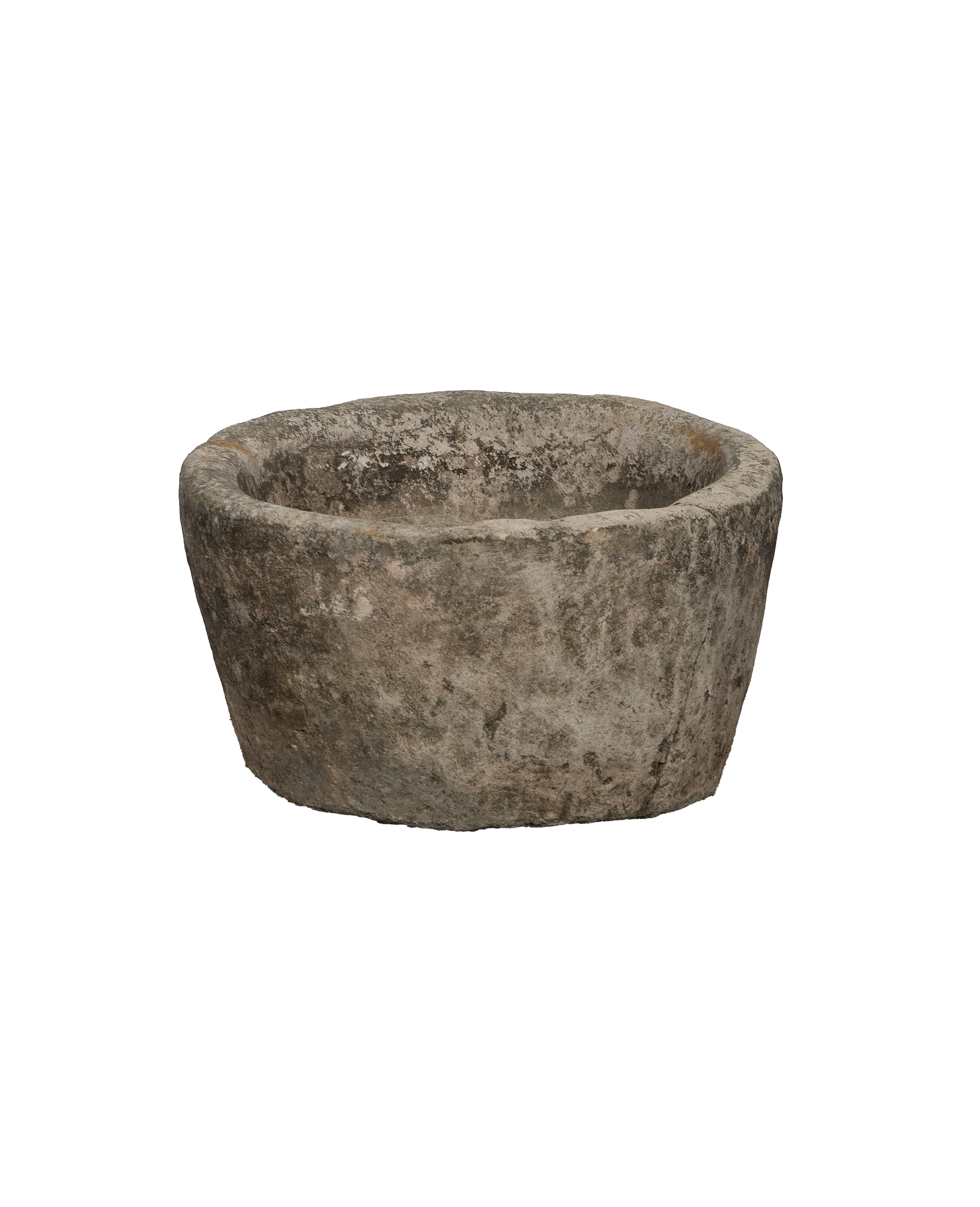 Vintage Indonesian limestone round trough from above, showing weathered texture.