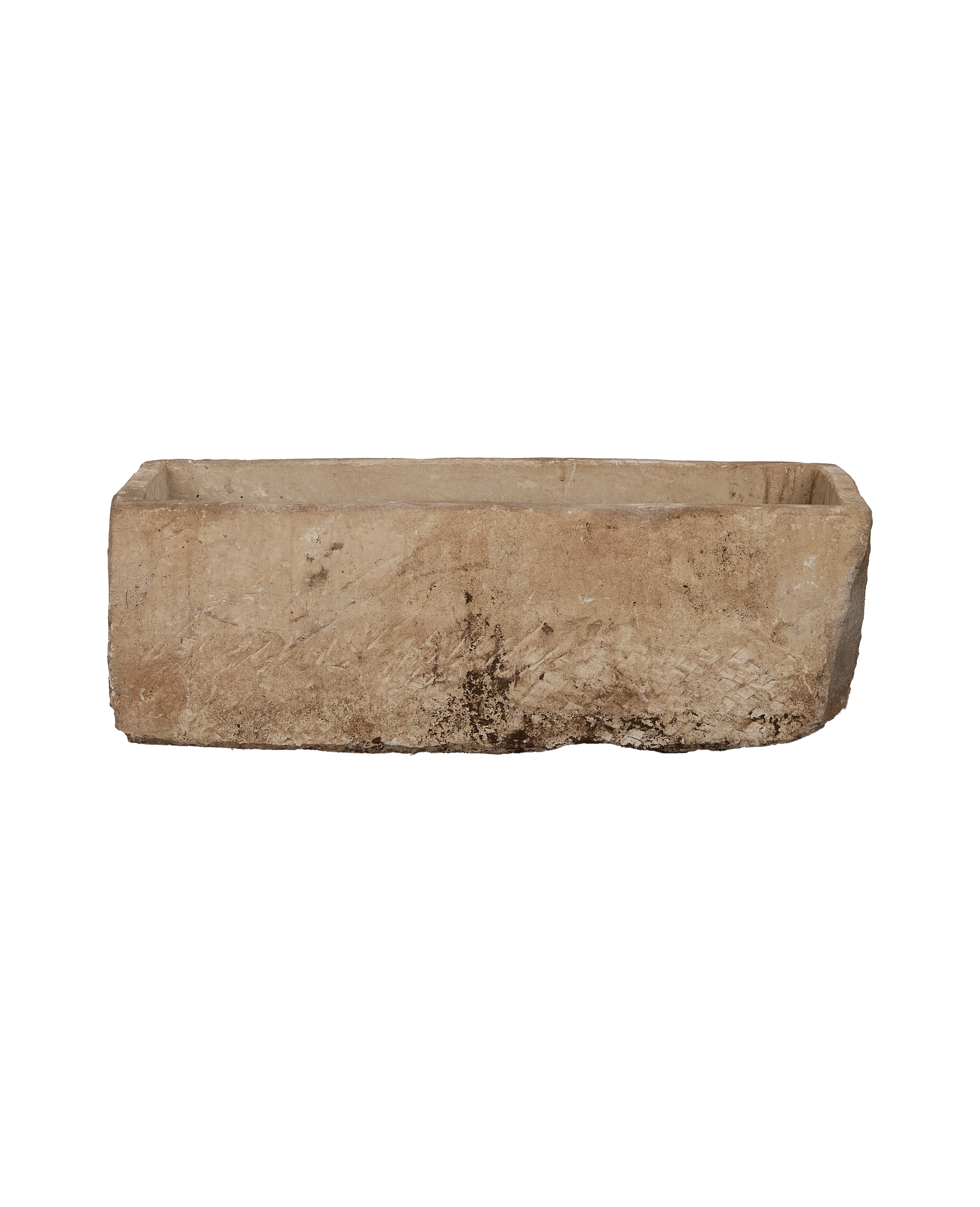 Vintage Indonesian limestone rectangular trough. Weathered, rustic finish with natural organic texture evident.