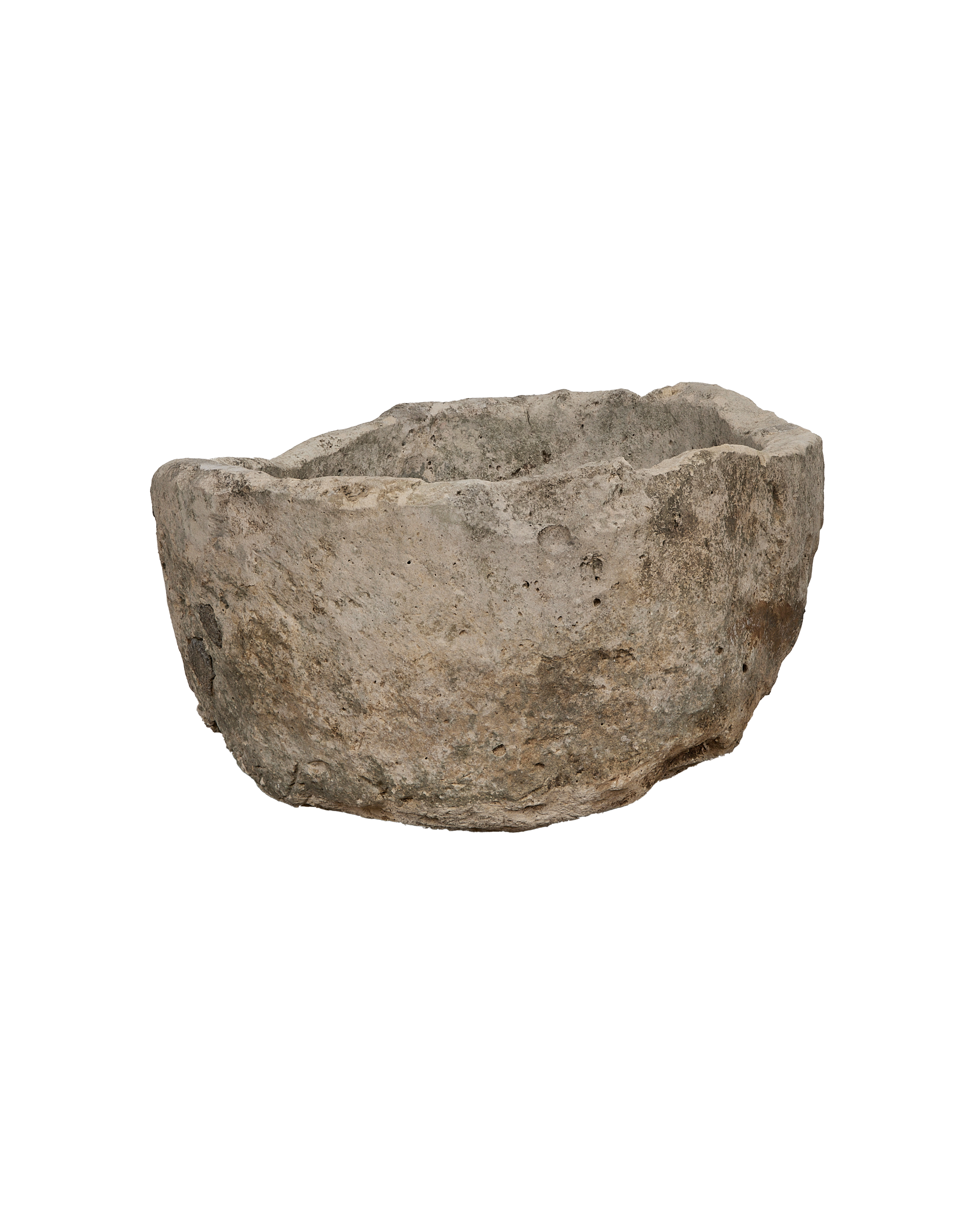 Vintage oblong limestone trough from Indonesia, weathered with natural imperfections, rugged texture.