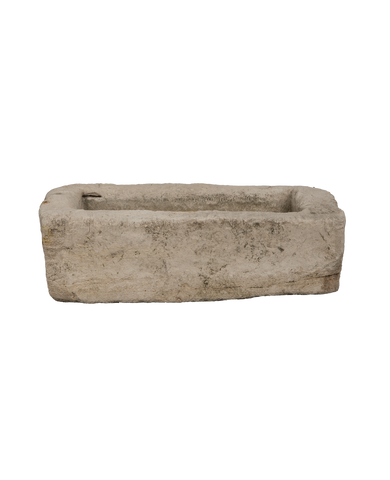 Vintage rectangular limestone trough, weathered gray, from Indonesia, with an authentic old world feel.
