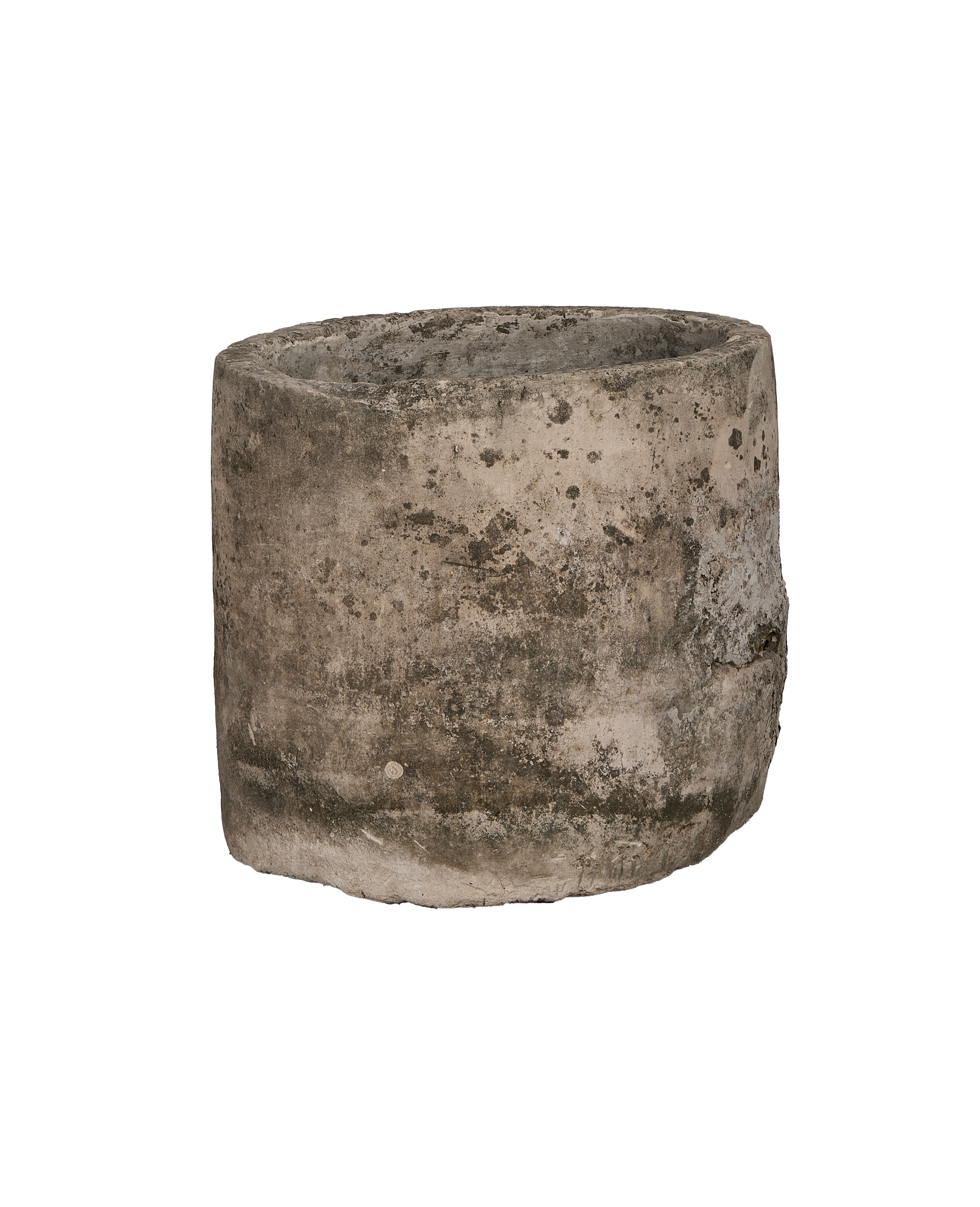 Vintage Indonesian round limestone trough, showing weathered texture and natural imperfections from above.