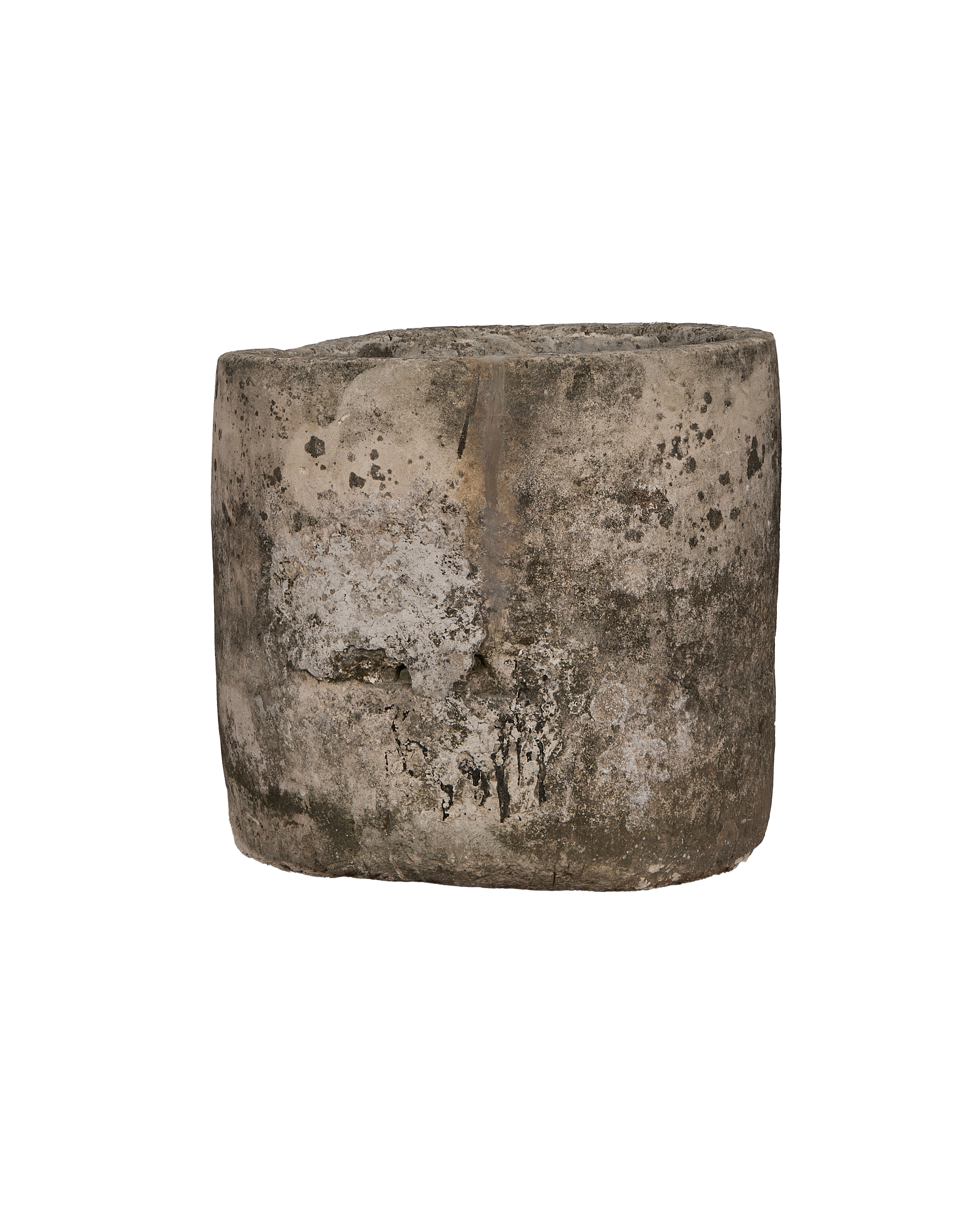 Vintage round limestone trough from Indonesia, showing rough texture and unique weathered patina.