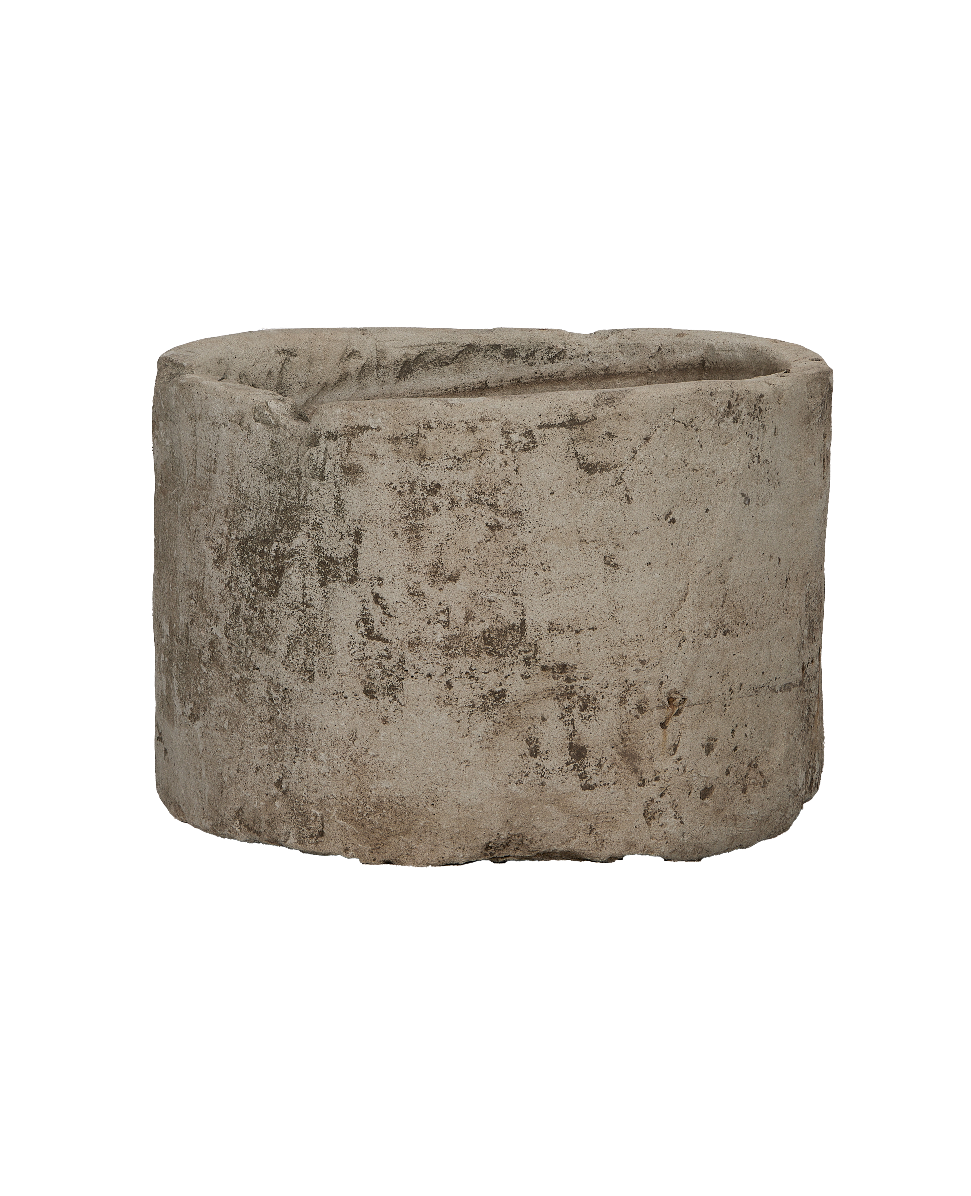 Vintage Indonesian limestone trough (OAK model) showing weathered texture and round form.