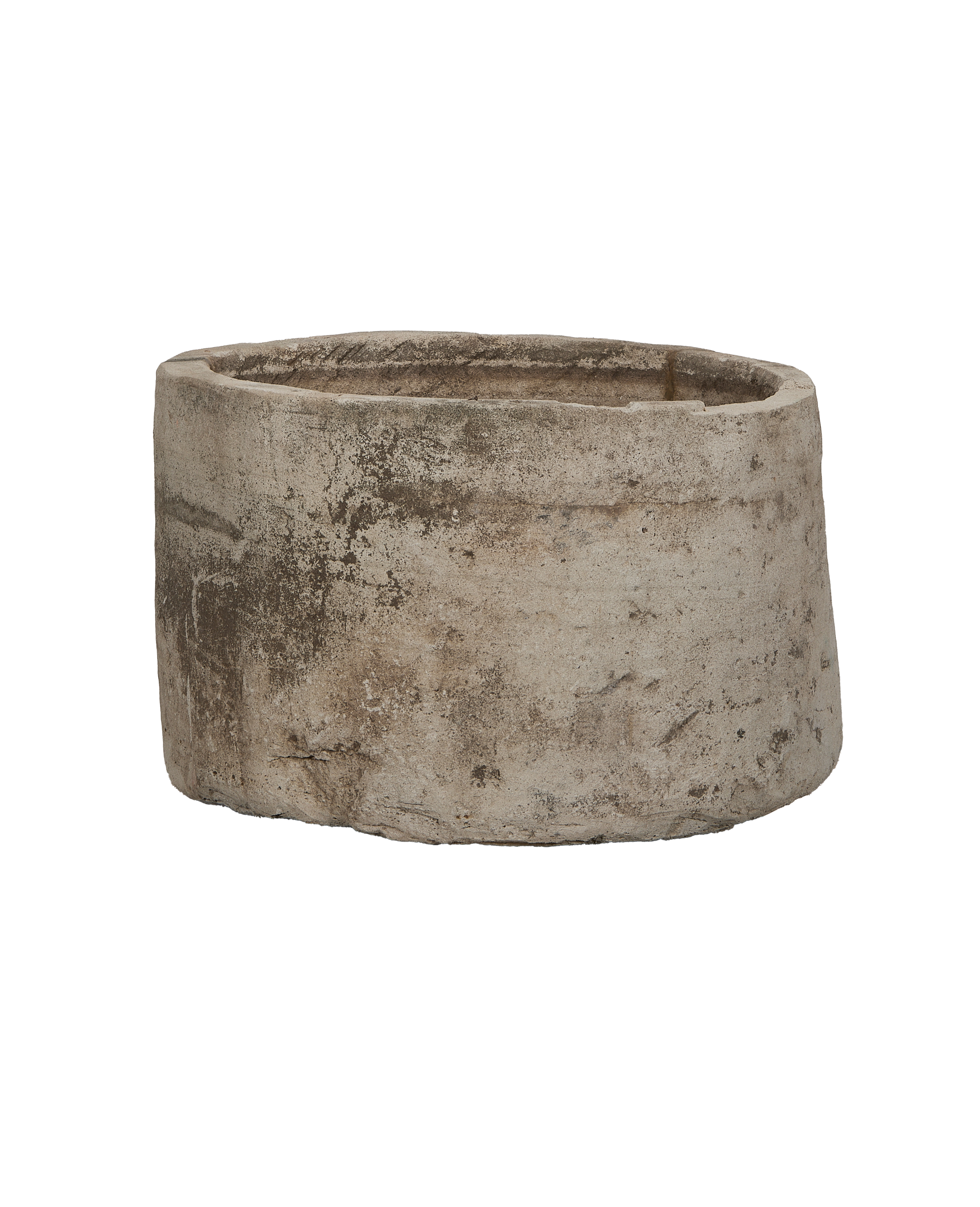 Vintage OAK round limestone trough from Indonesia, weathered, rustic texture.