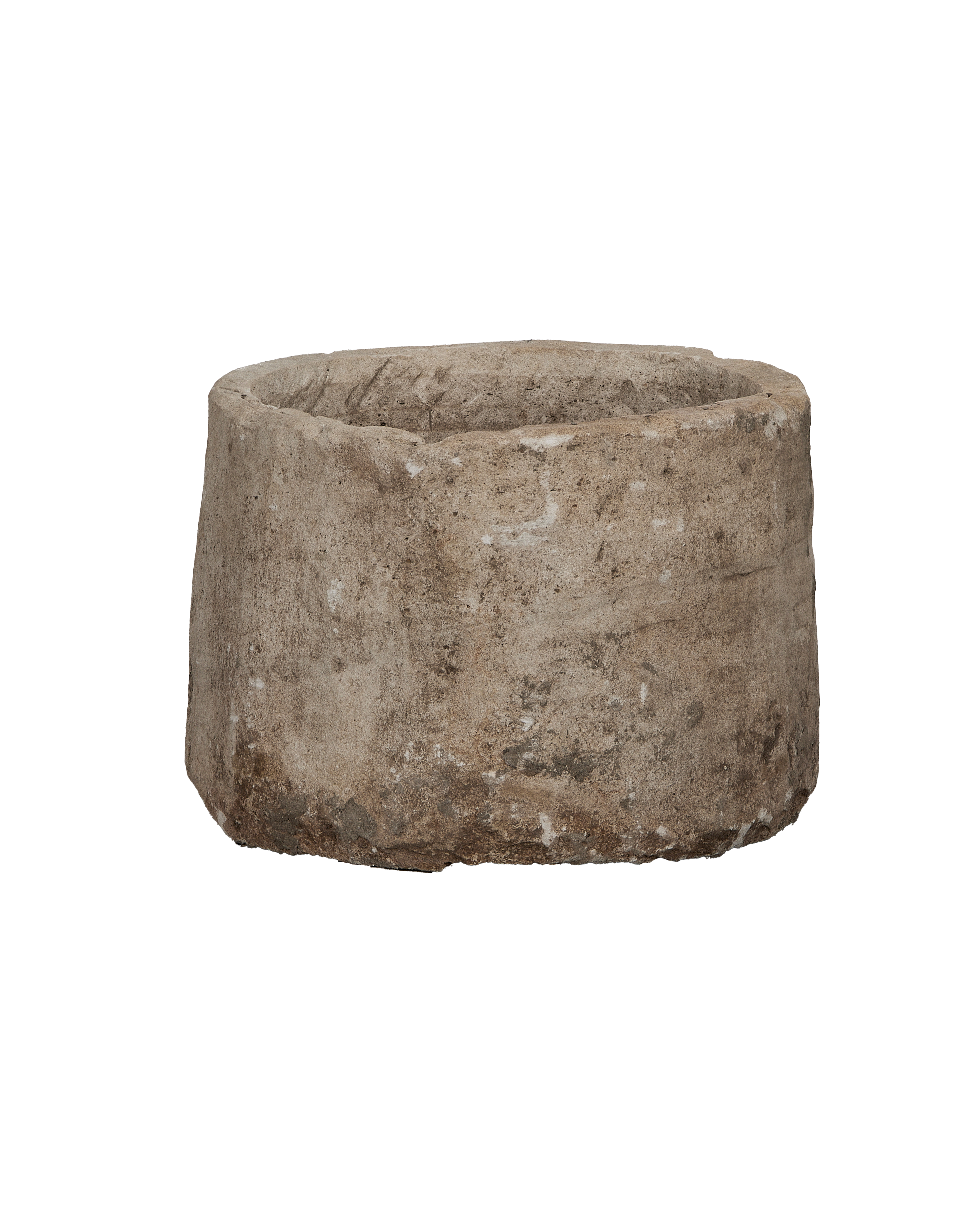 Vintage round limestone trough, Indonesia, showing rough exterior texture and thick walls.