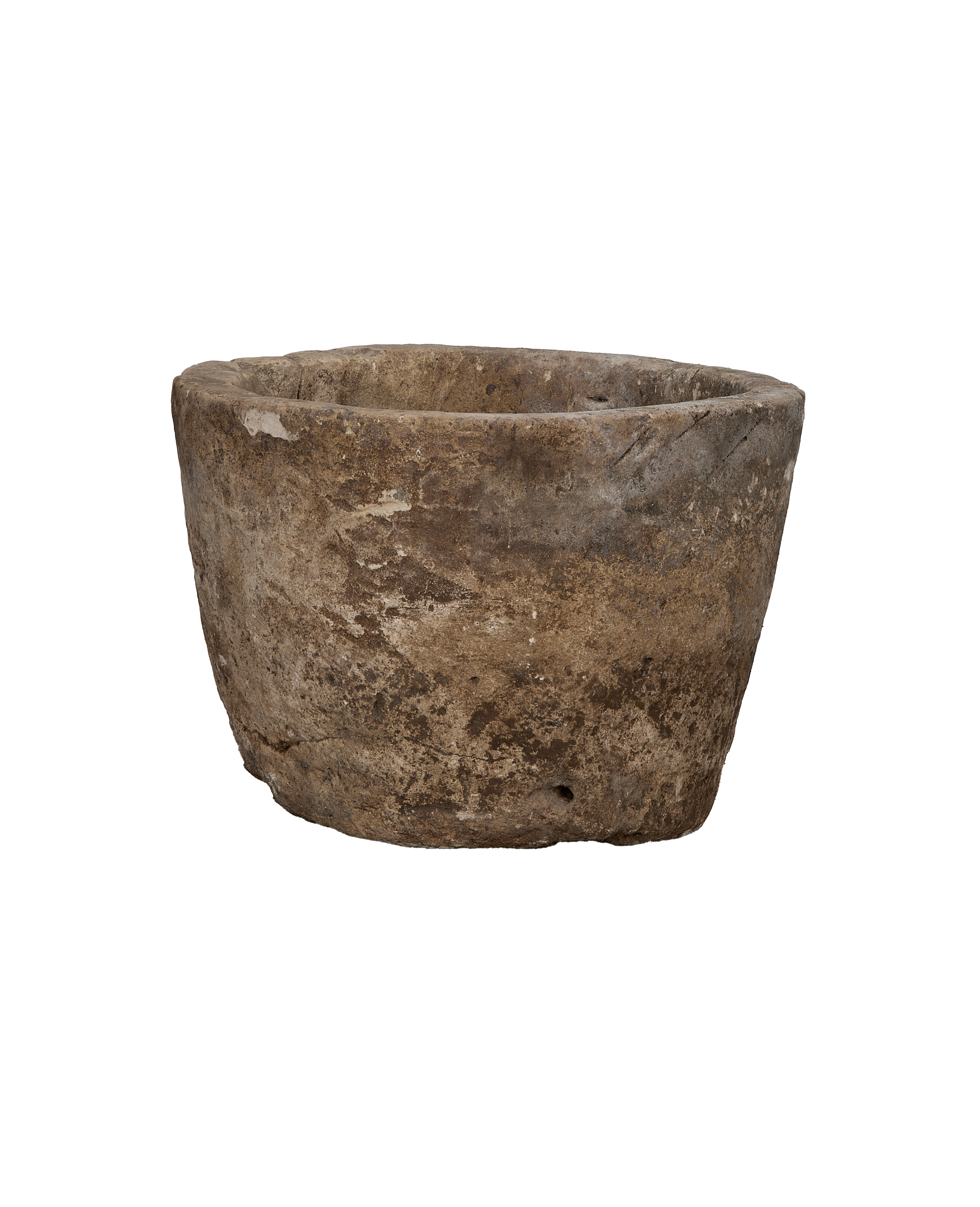 Vintage Indonesian limestone trough, displaying rugged texture and aged patination from slightly above.