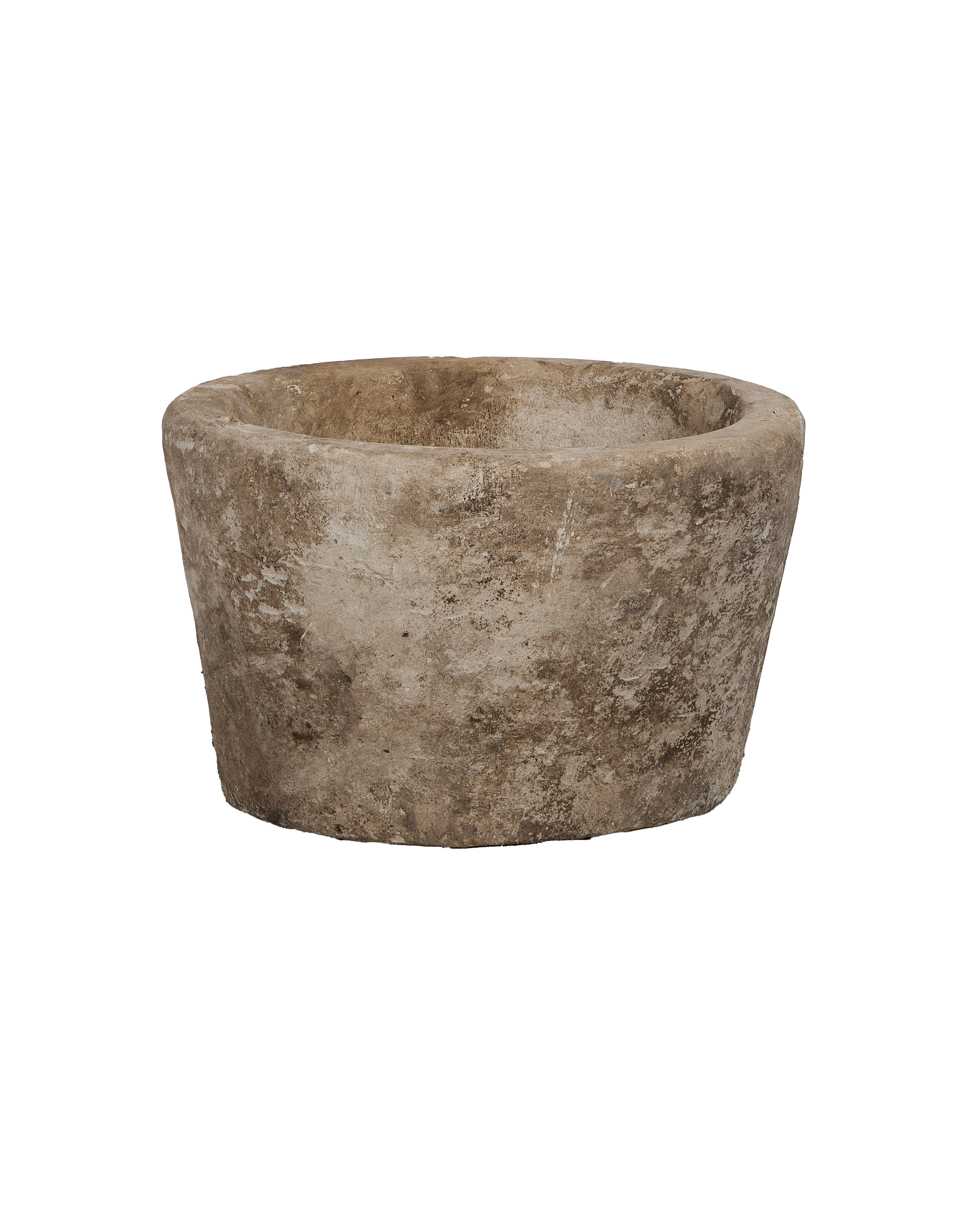 Vintage round limestone trough, from Indonesia, with weathered texture.