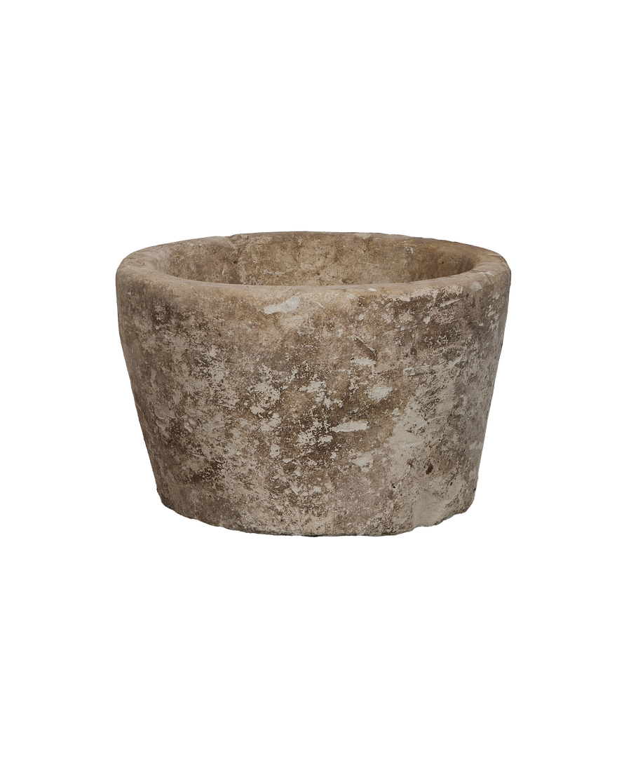 Vintage round limestone trough, rich textured surface, from Indonesia.