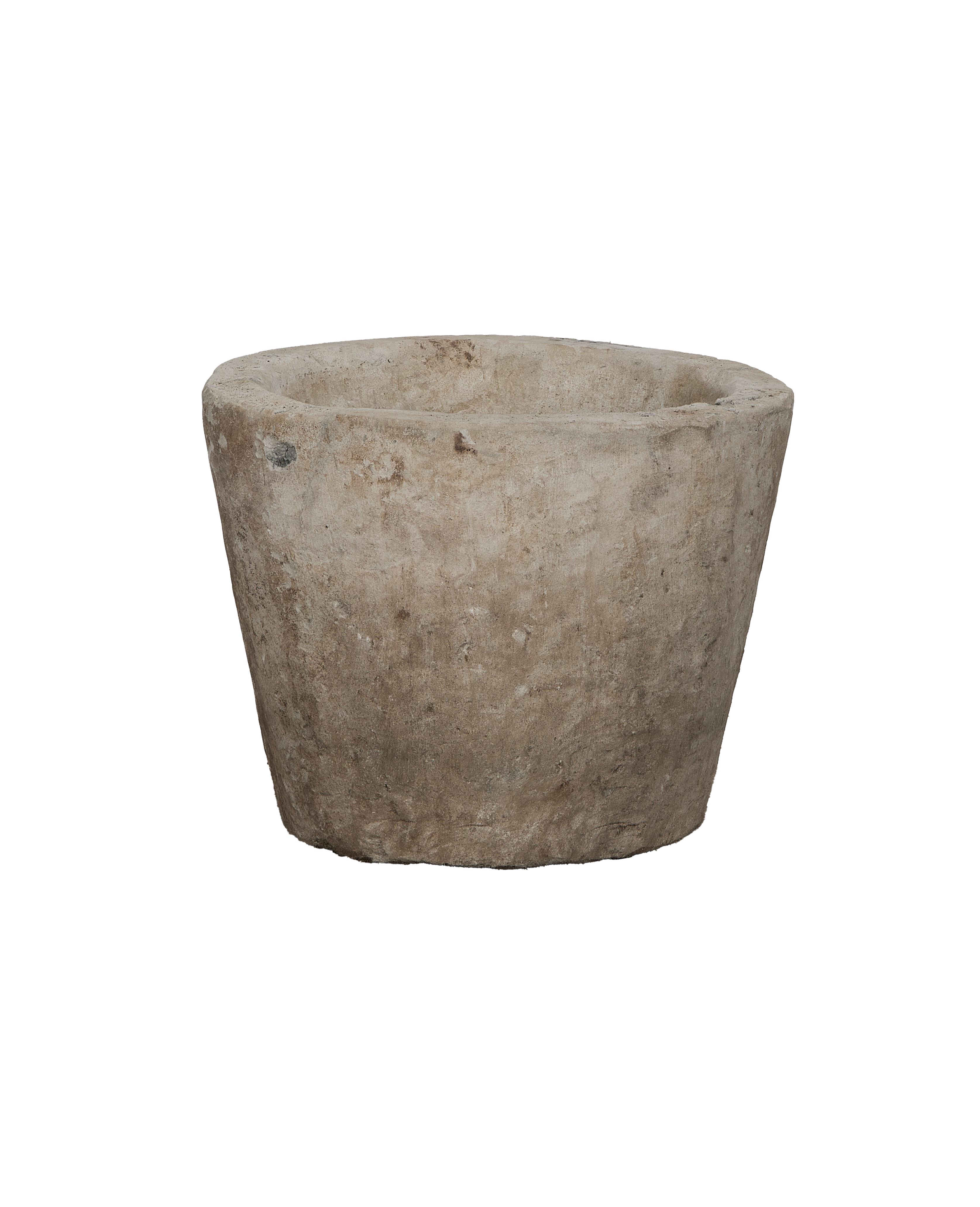 Vintage Indonesian round limestone trough, light gray, with naturally aged unique texture on the surface.