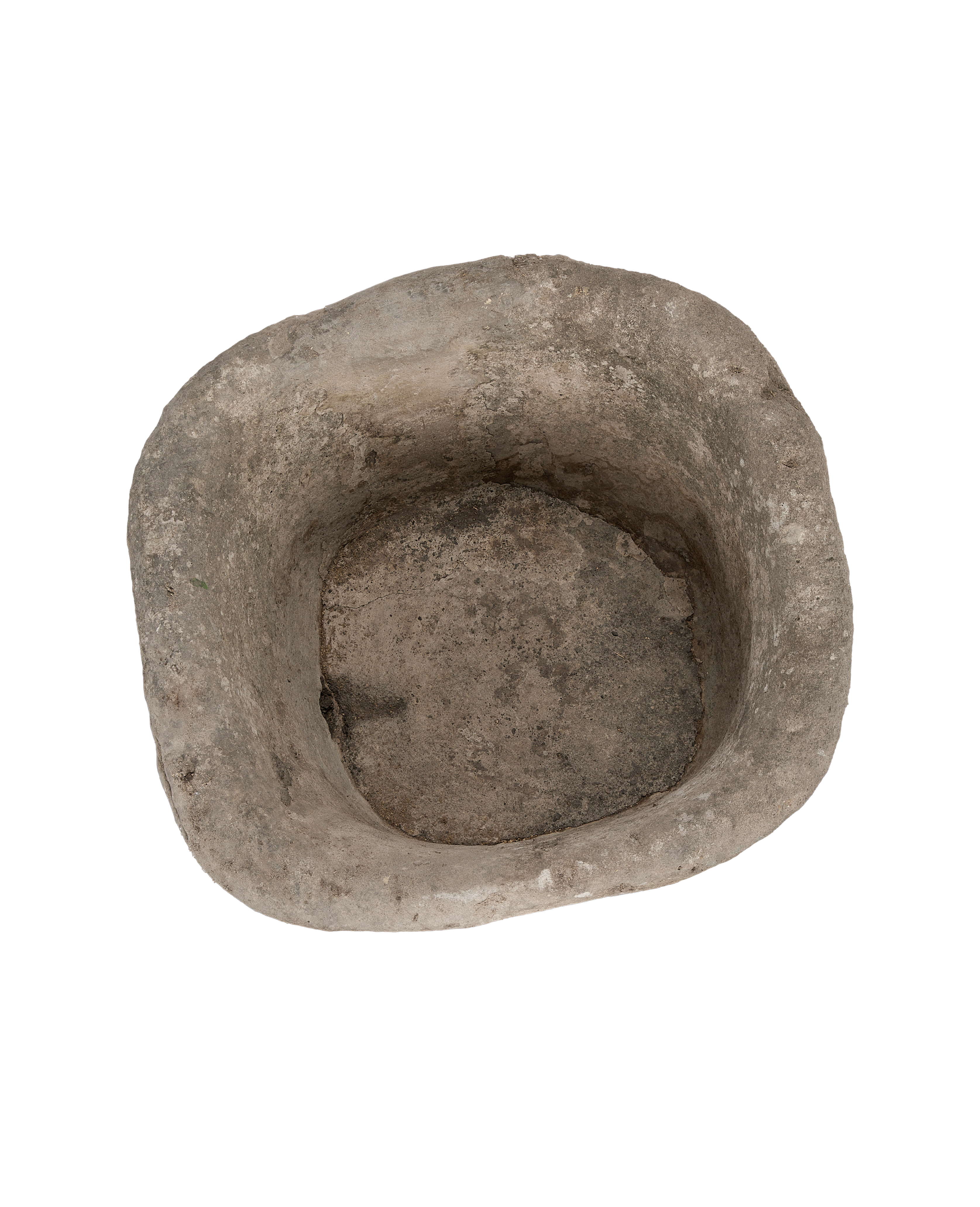 Vintage Indonesian oblong limestone trough, showing weathered interior surface and natural imperfections from above.