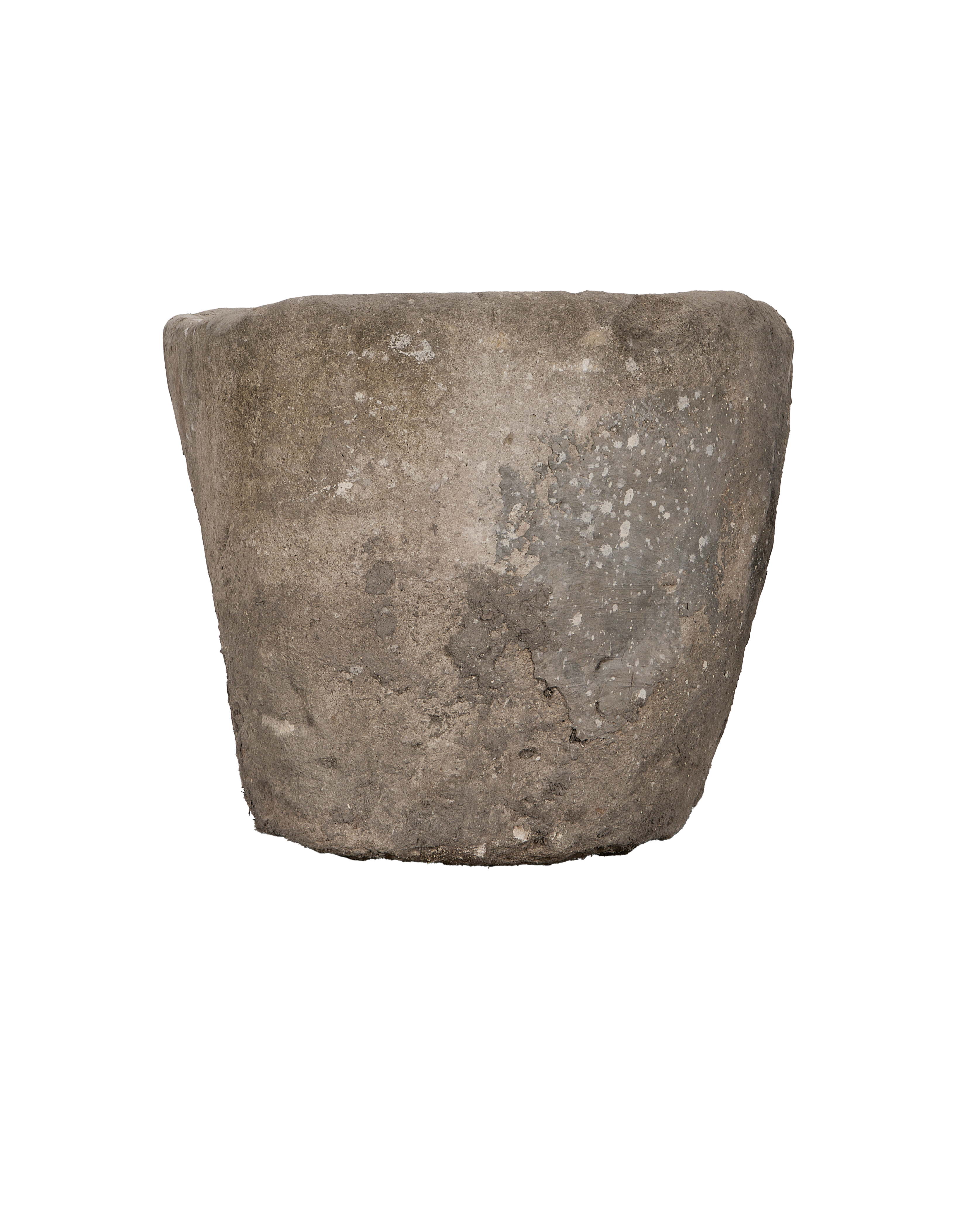 Vintage Indonesian limestone trough, close-up of textured exterior with visible weathering.