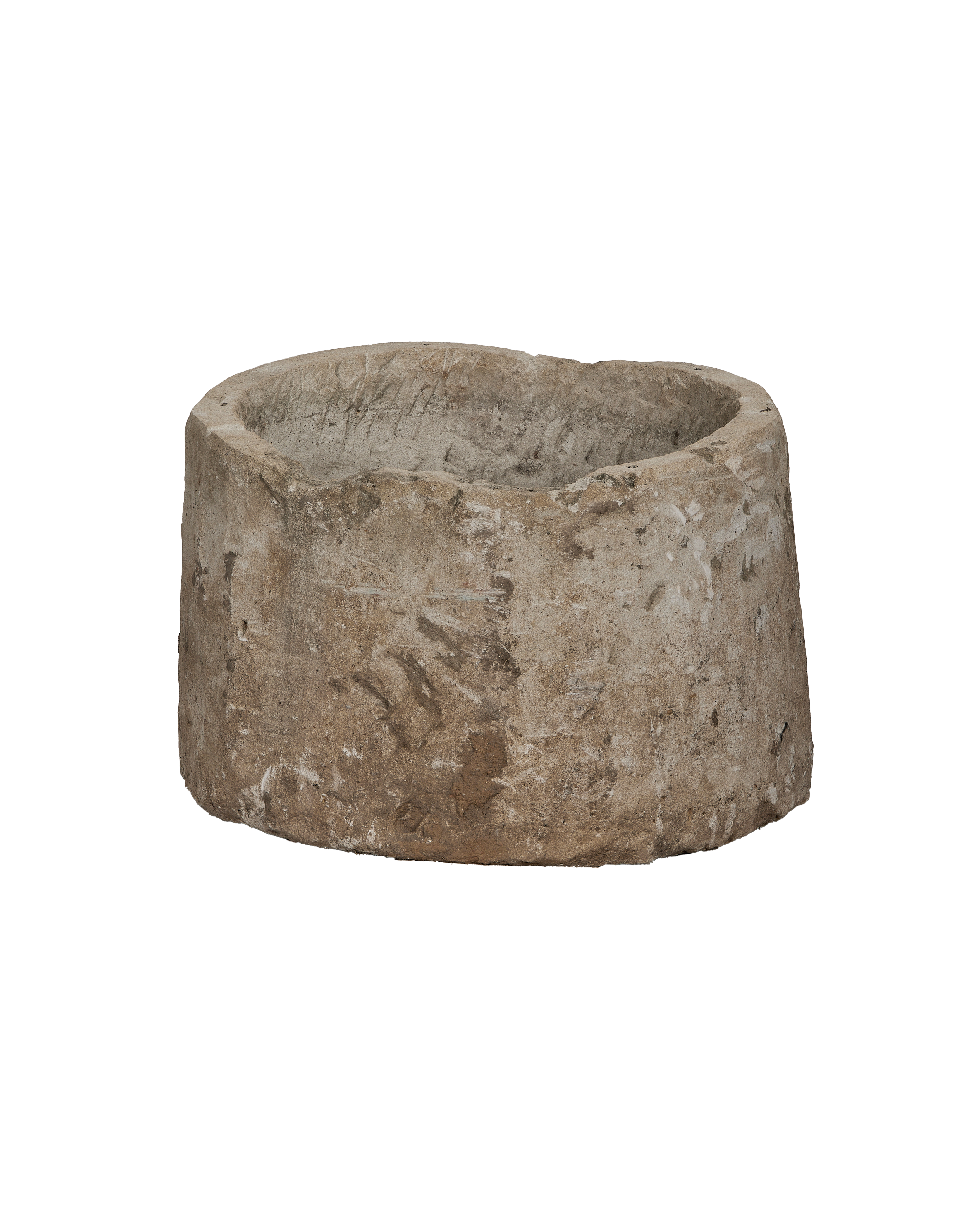 Vintage Indonesian limestone oblong trough, OAK, weathered texture, top-down view.